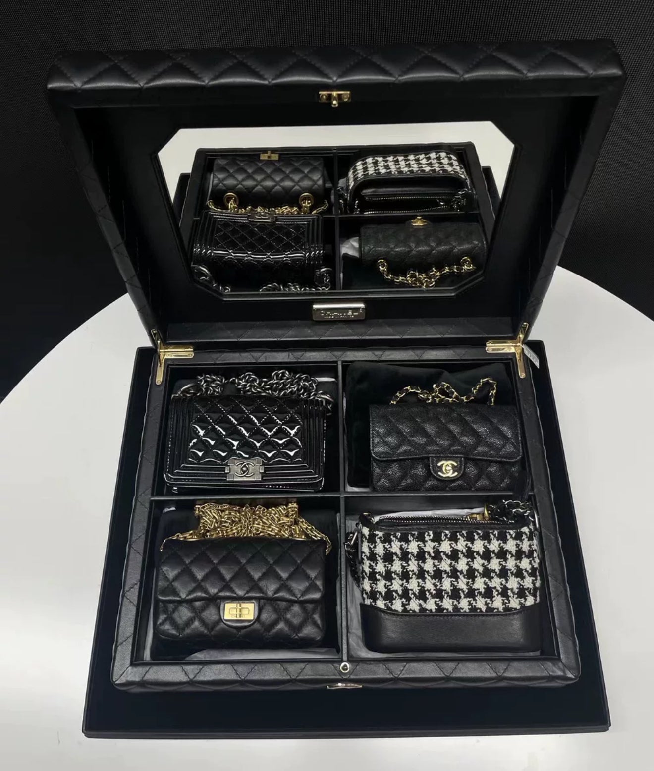 Chanel 2020 limited edition Set Of 4 Black Mini Bags with Quilted Trunk