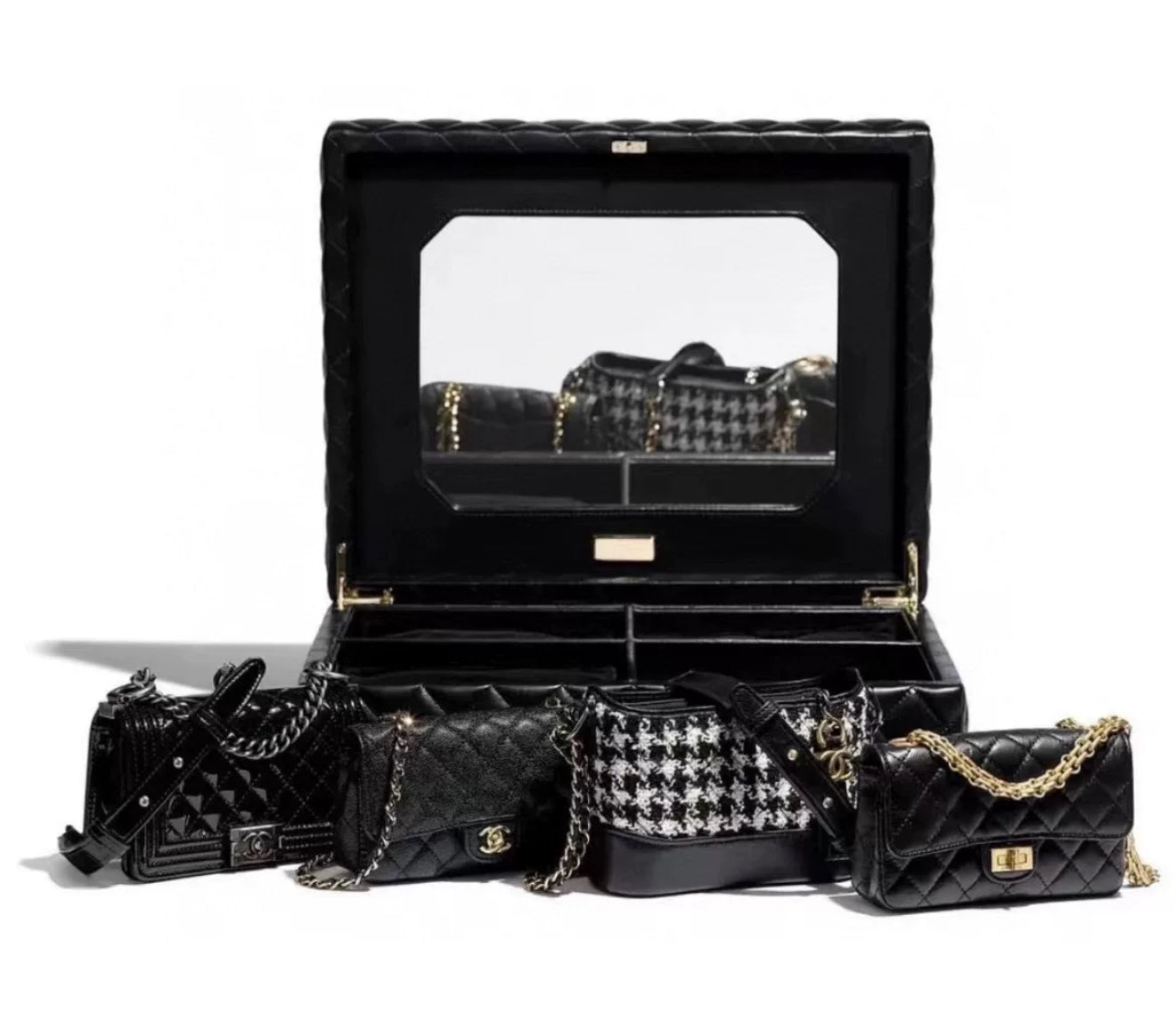 Chanel 2020 limited edition Set Of 4 Black Mini Bags with Quilted Trunk