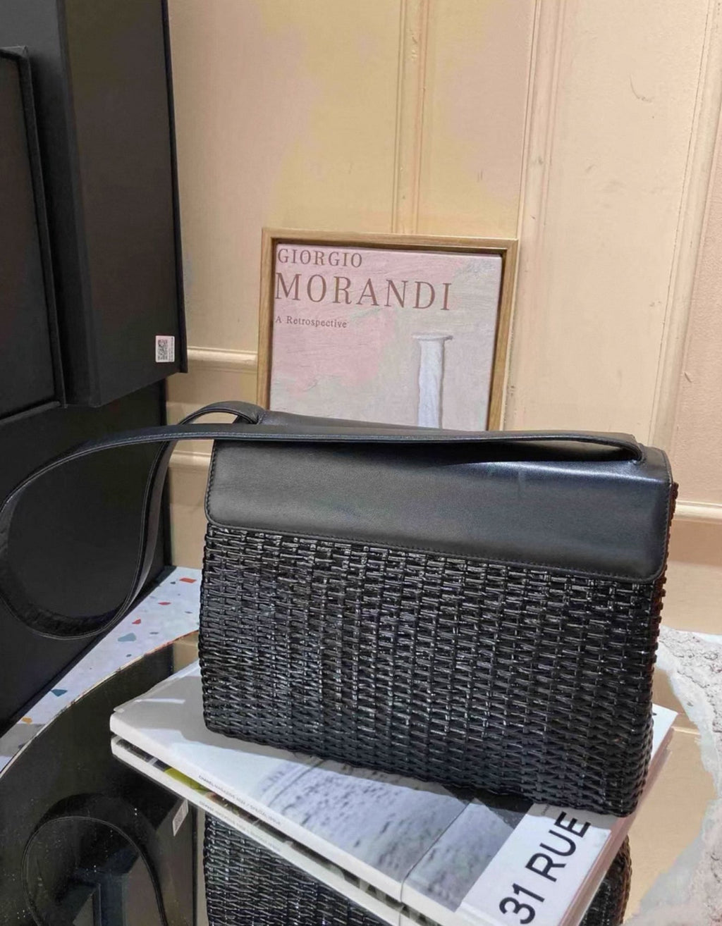 Rare Chanel Vintage 1998 So Black Calfskin Rattan Basket Flap Bag