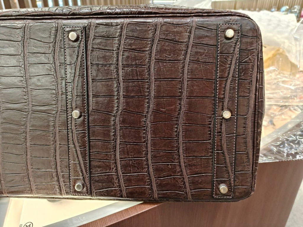 Rare Hermès Birkin HAC 50 Ebene Matte Crocodile Leather Palladium Hardware