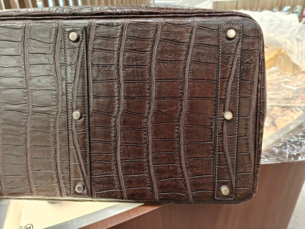 Rare Hermès Birkin HAC 50 Ebene Matte Crocodile Leather Palladium Hardware