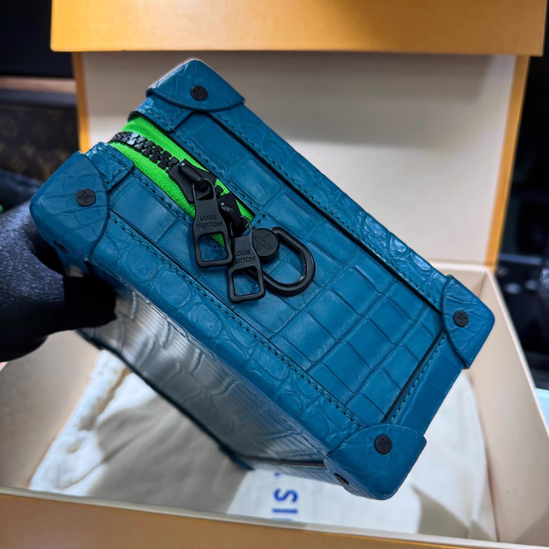 Louis Vuitton Blue Alligator Soft Trunk Mini bag