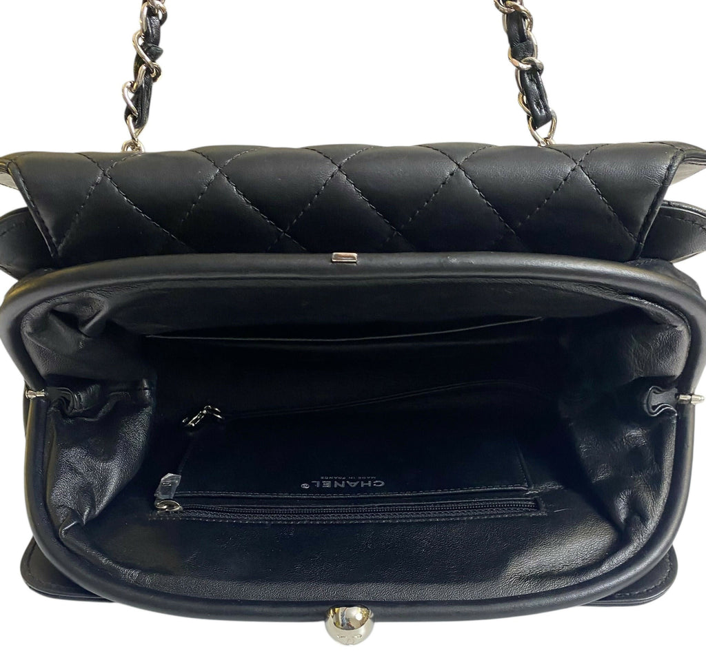 Chanel Classic Black CC Kisslock Lambskin Frame Compartment Bag