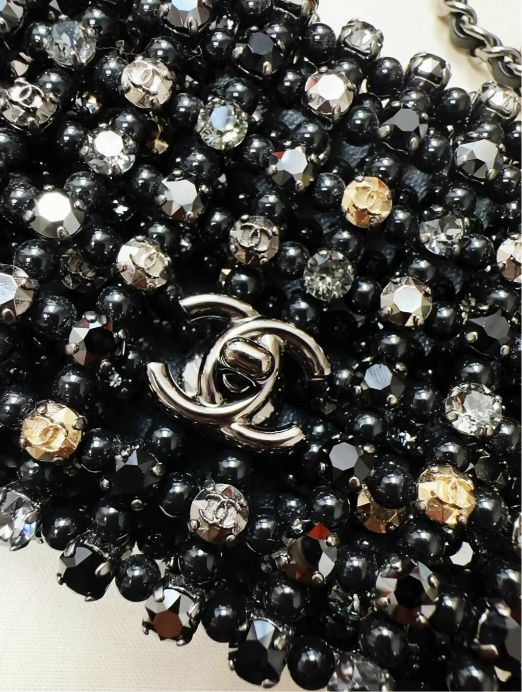 Chanel 22c Black Strass Pearl Mini Evening Bag