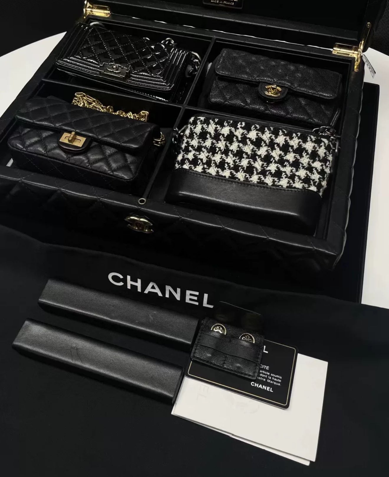 Chanel 2020 limited edition Set Of 4 Black Mini Bags with Quilted Trunk