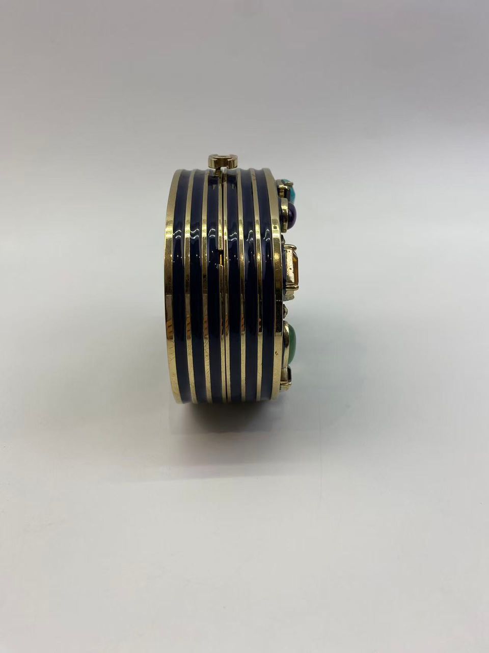 CHANEL 2007 Horoscope Navy Blue Metal Gripoix Gold Crystal Small Mini Minaudière Bag