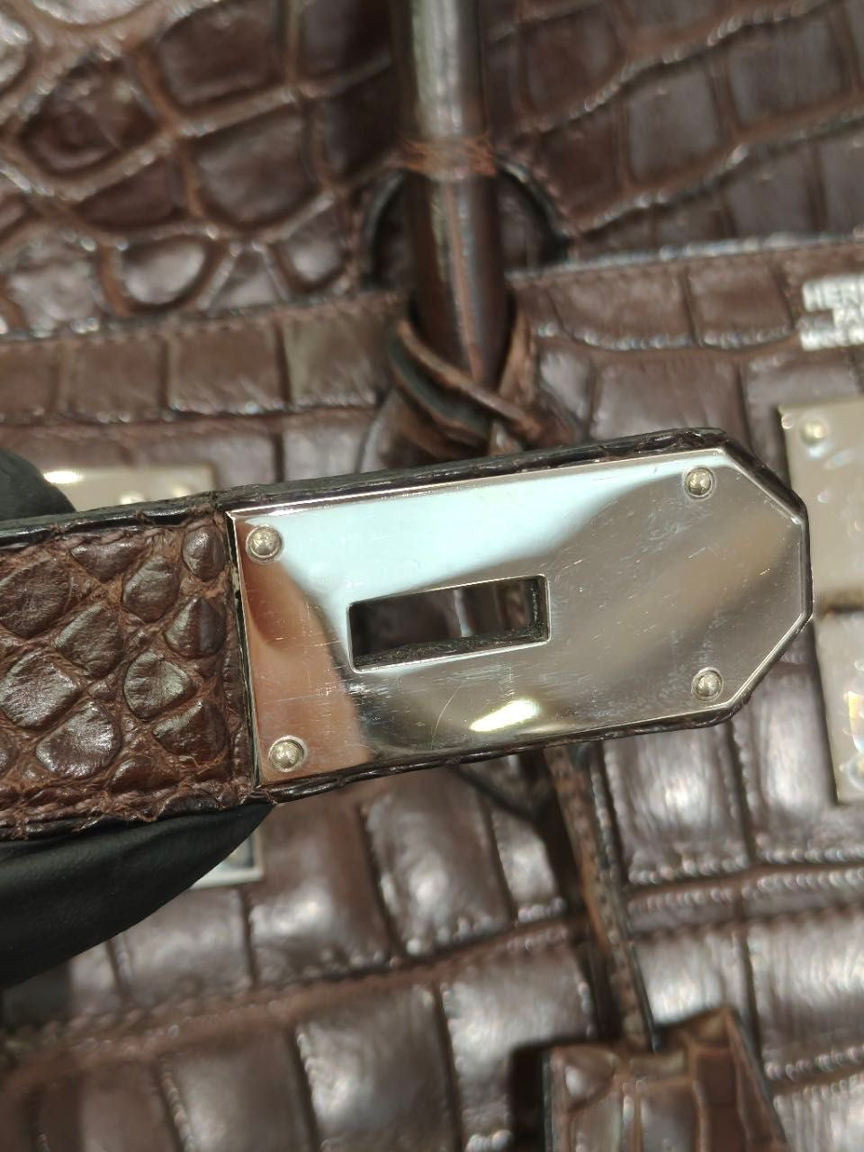 Rare Hermès Birkin HAC 50 Ebene Matte Crocodile Leather Palladium Hardware