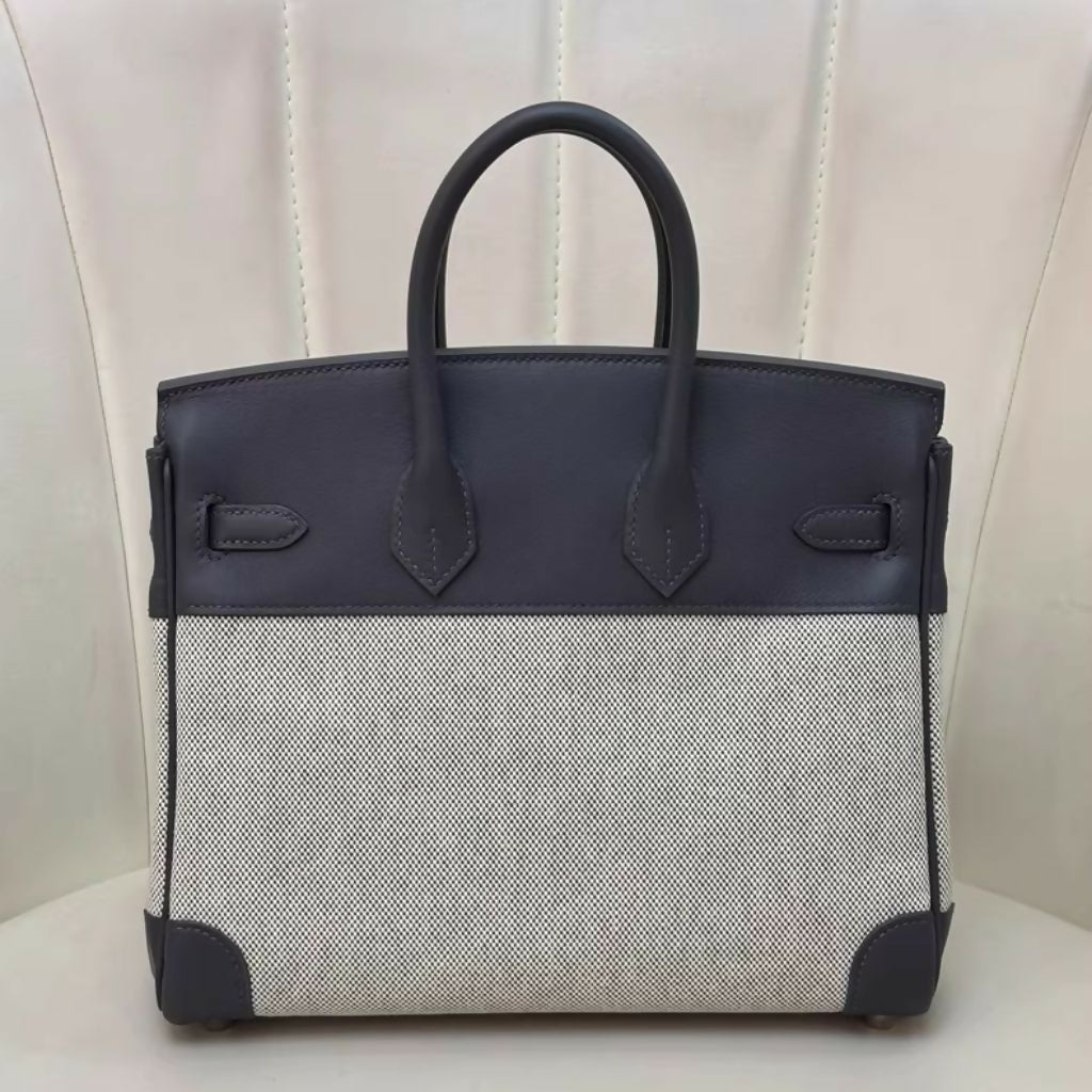 HERMÈS Birkin 25 Gris misty Swift Toile H Palladium  hardware