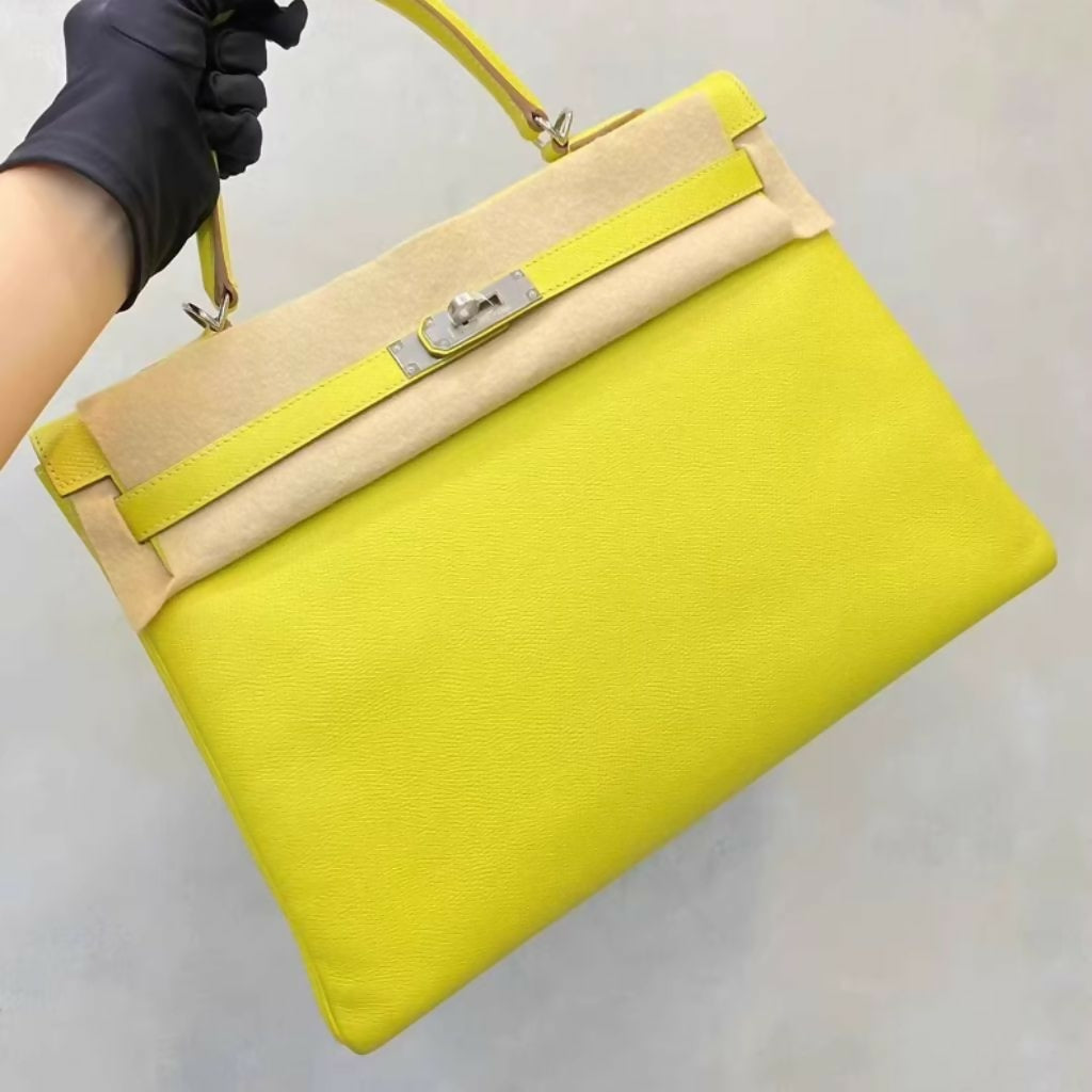Hermes kelly 35 9R lime Epsom leather Palladium hardware