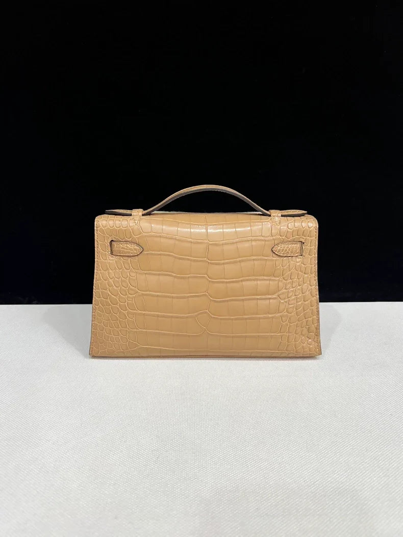Hermes kelly pochette Chai Matte Crocodile leather Gold Hardware