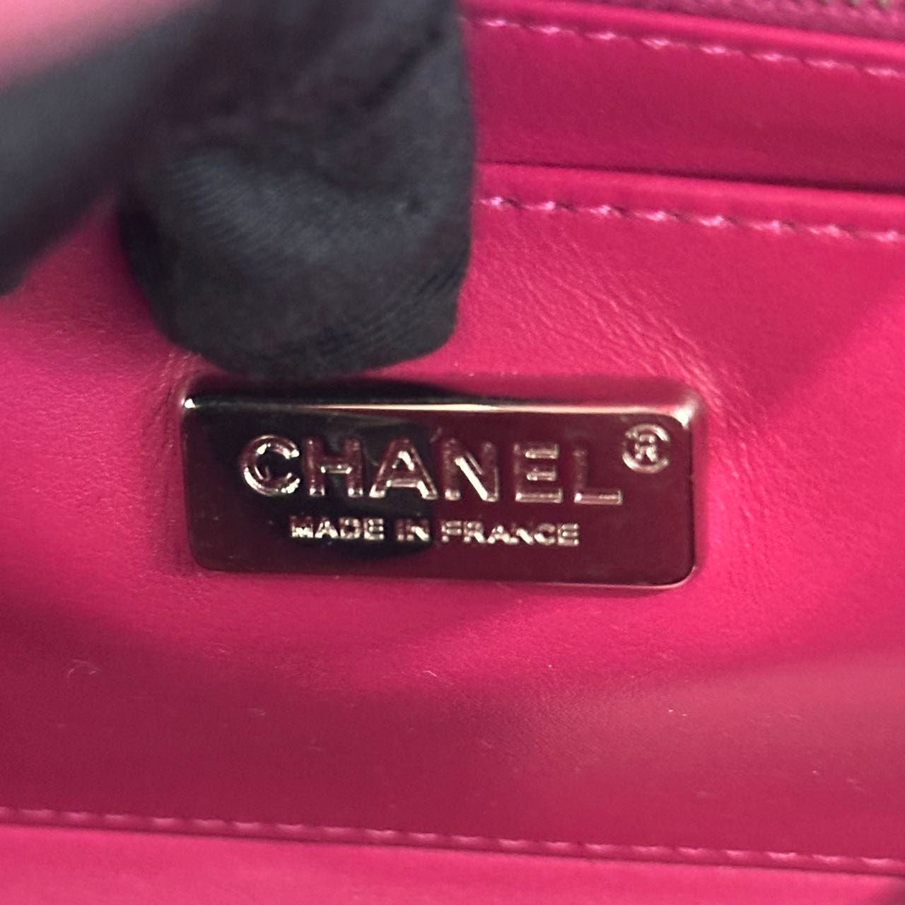 Chanel pink crocodile leather mini flap silver hardware