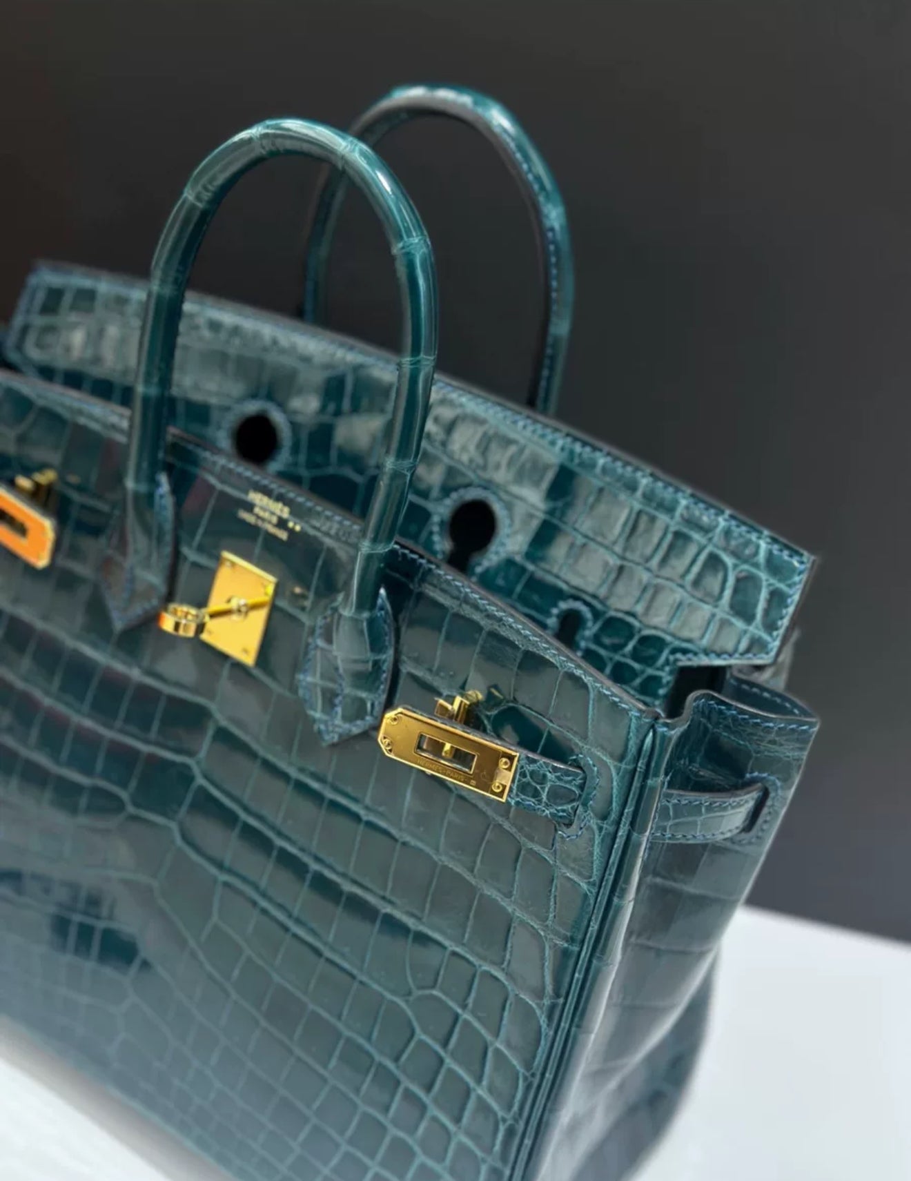 Hermès Birkin 25 Colvert Shiny Crocodile Leather Gold Hardware