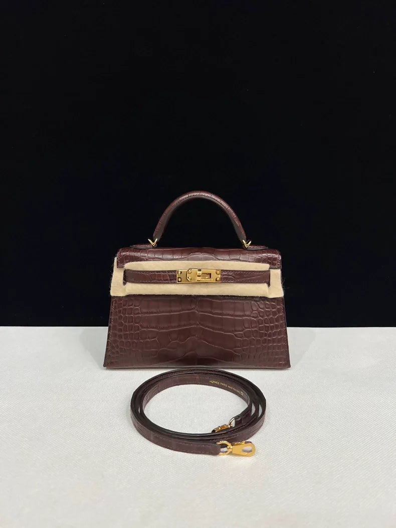Hermes Mini Kelly 20 Havana Matte Alligator Gold Hardware