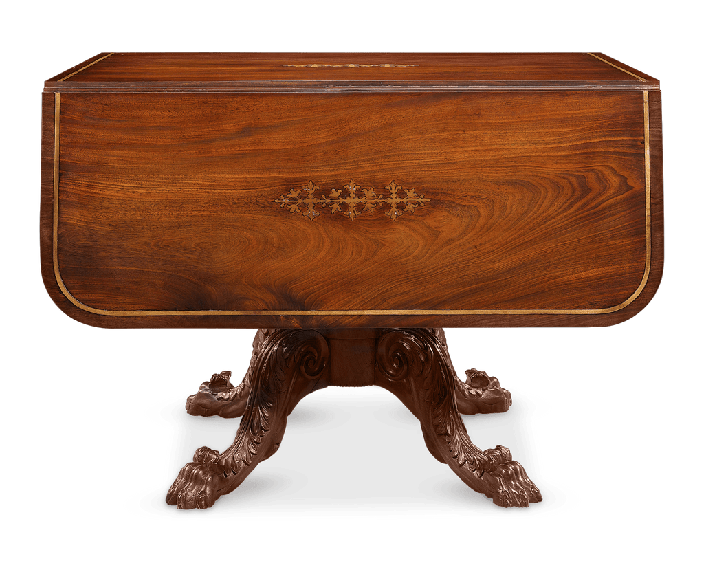 The three pedestal dining table can be used as a large single table or as a pair of consoles