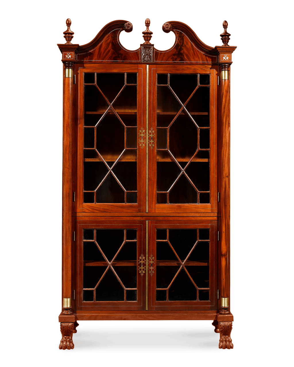 Set includes a classical American Federal 4 door breakfront with swan’s neck cresting