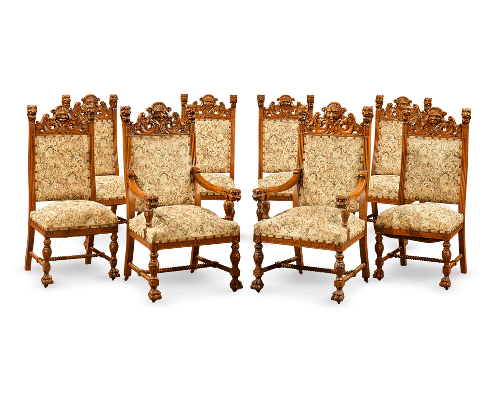 The set retains its original six side and two arm chairs