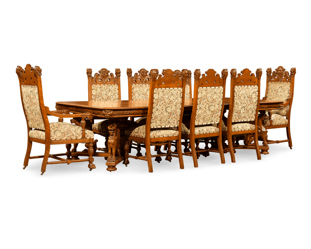 This R.J. Horner dining suite features exceptional carving throughout
