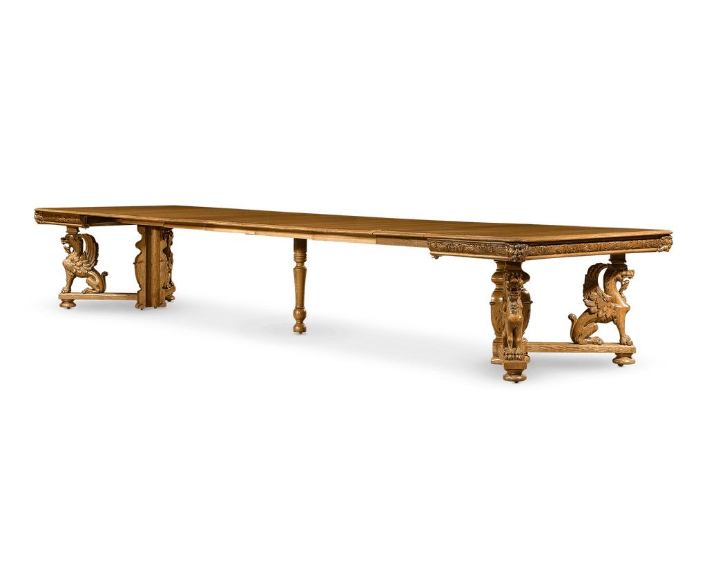 The addition of 9 leaves allows the table to expand 7 feet