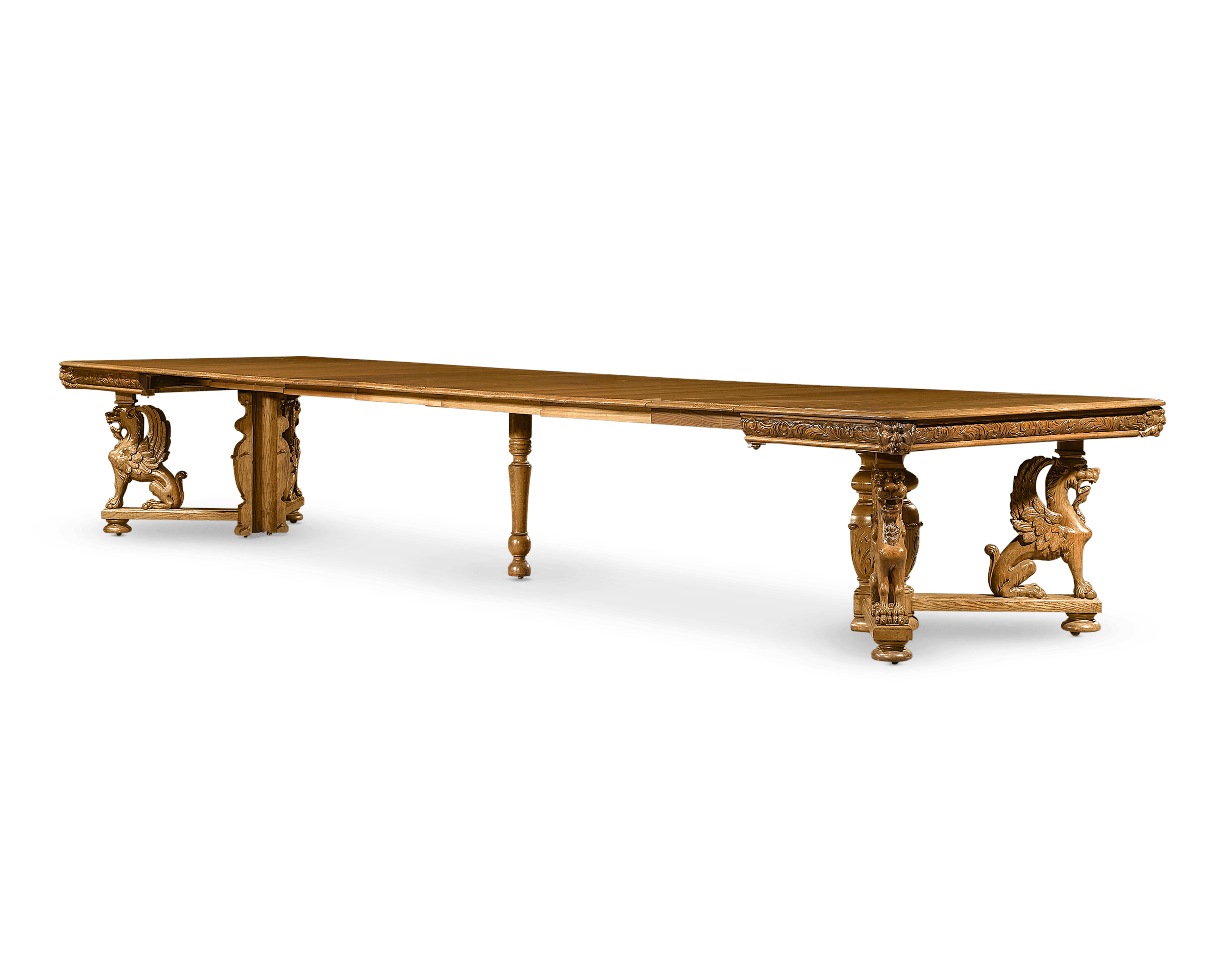 The addition of 9 leaves allows the table to expand 7 feet
