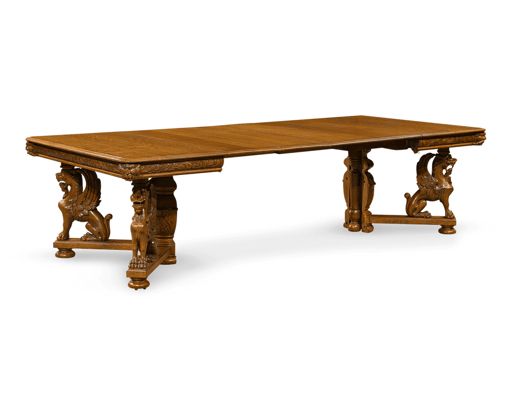 Dramatic carved dragons provde support for the table