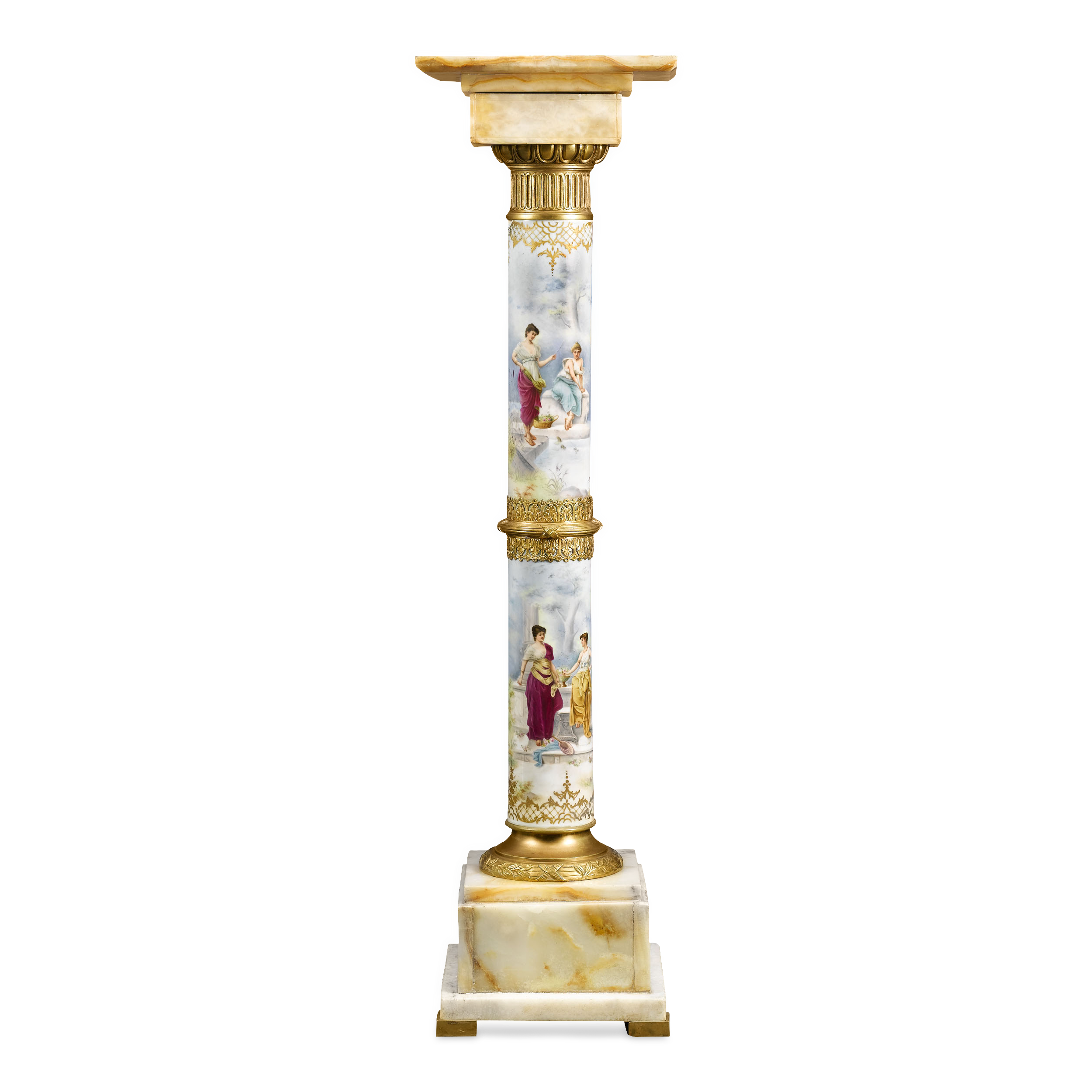 Vienna-style porcelain distinguishes this Ribot pedestal