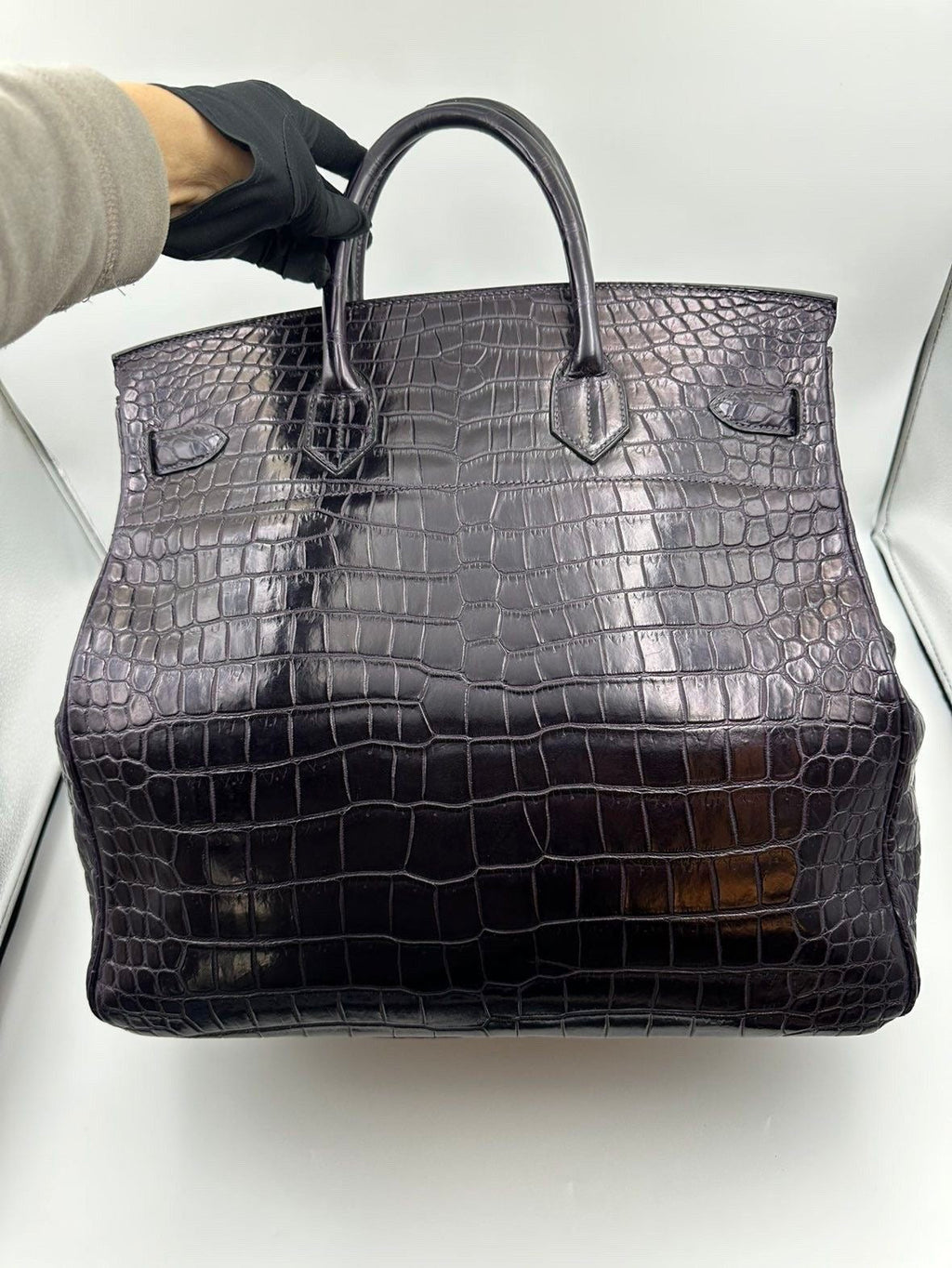 Hermes Birkin HAC 40 Prunoir Matte Alligator leather palladium hardware
