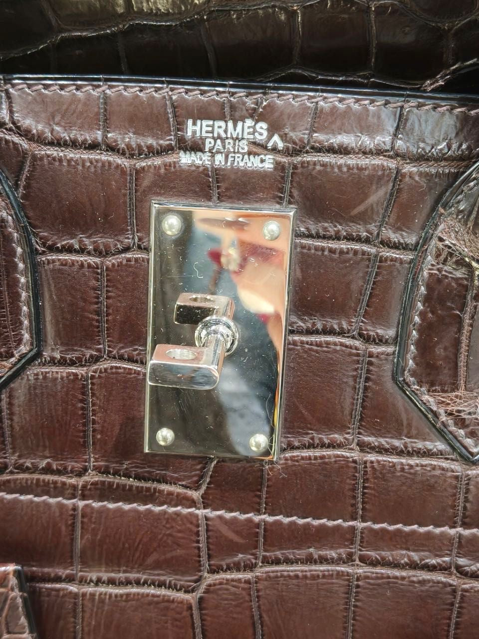 Rare Hermès Birkin HAC 50 Ebene Matte Crocodile Leather Palladium Hardware
