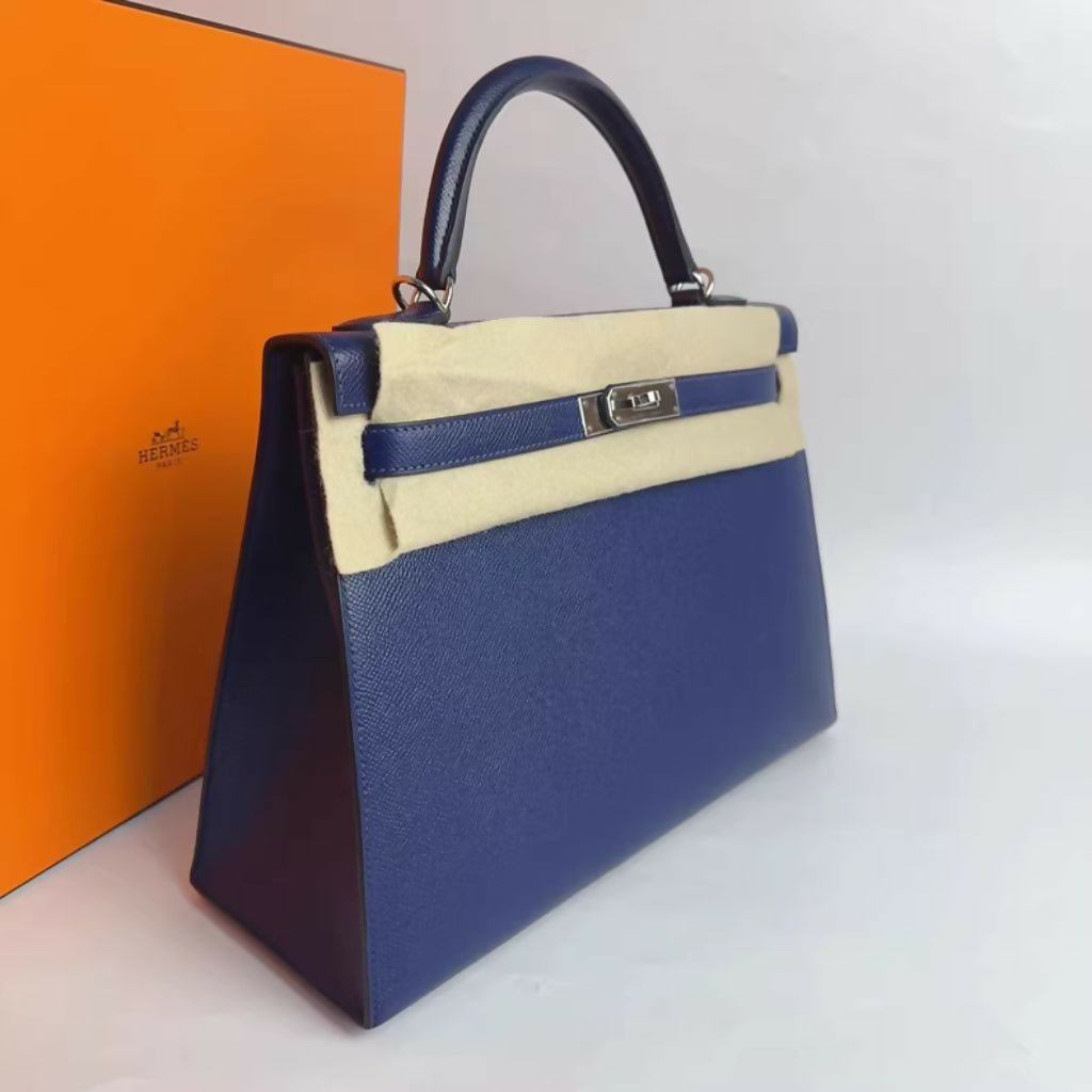 Hermès Kelly 32 Blue navy Epsom Leather Palladium hardware