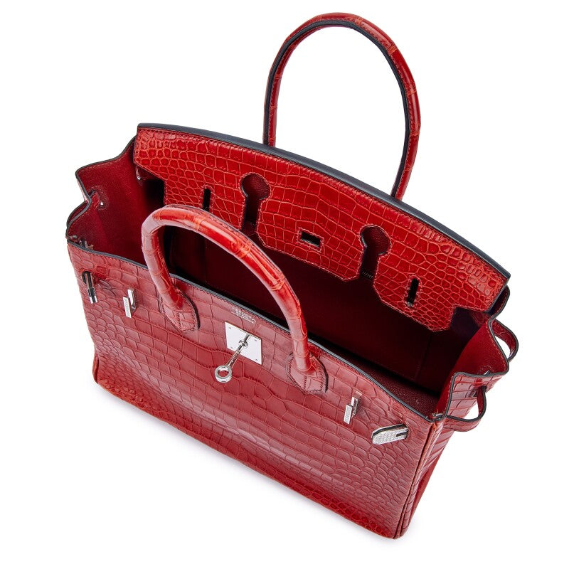 *RARE* Hermes Birkin 30 Dark Red Matte Crocodile Leather 18K white Gold Diamond hardware