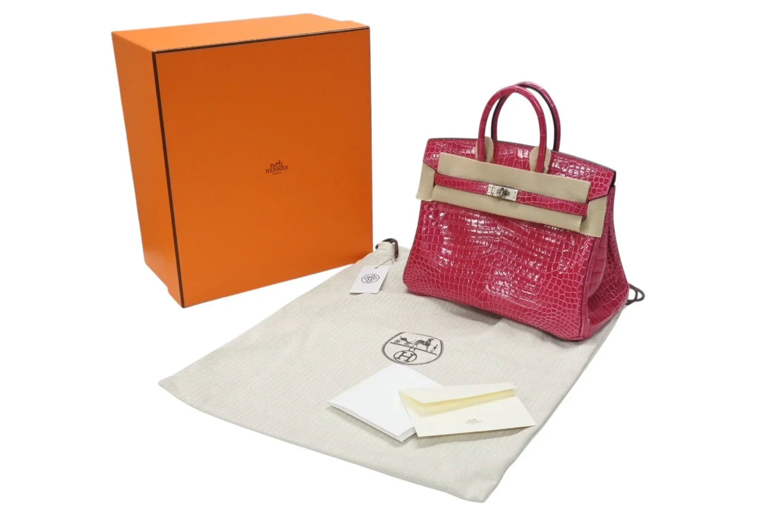 Hermes Birkin 25 Rose Scheherazade shiny crocodile leather palladium hardware
