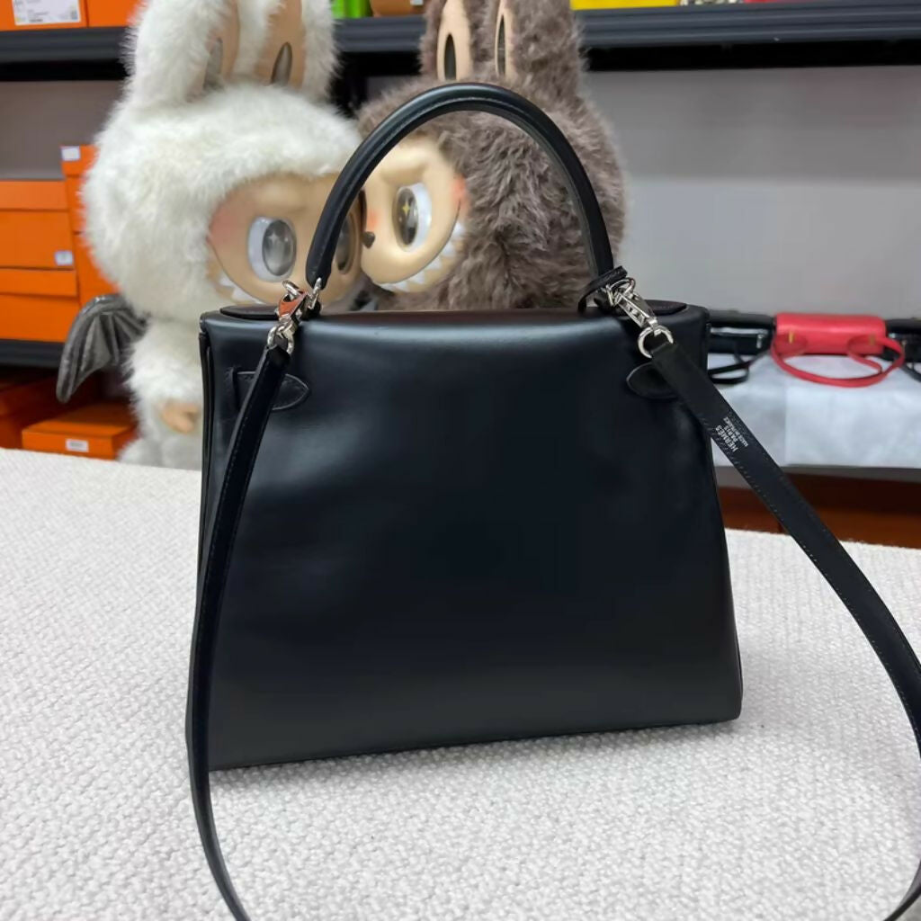 Hermès Kelly 28 Black Box Leather Palladium hardware – Rare Edition