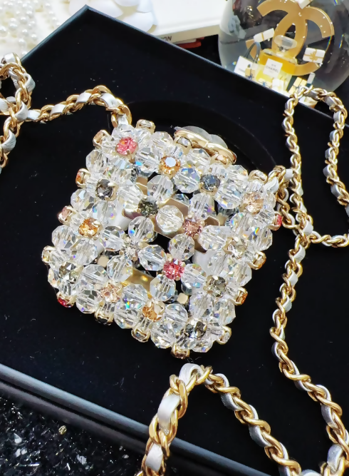 chanel 23C Rainbow Strass, Clear Crystal Embellished Micro Mini CC Evening Bag Gold Hardware