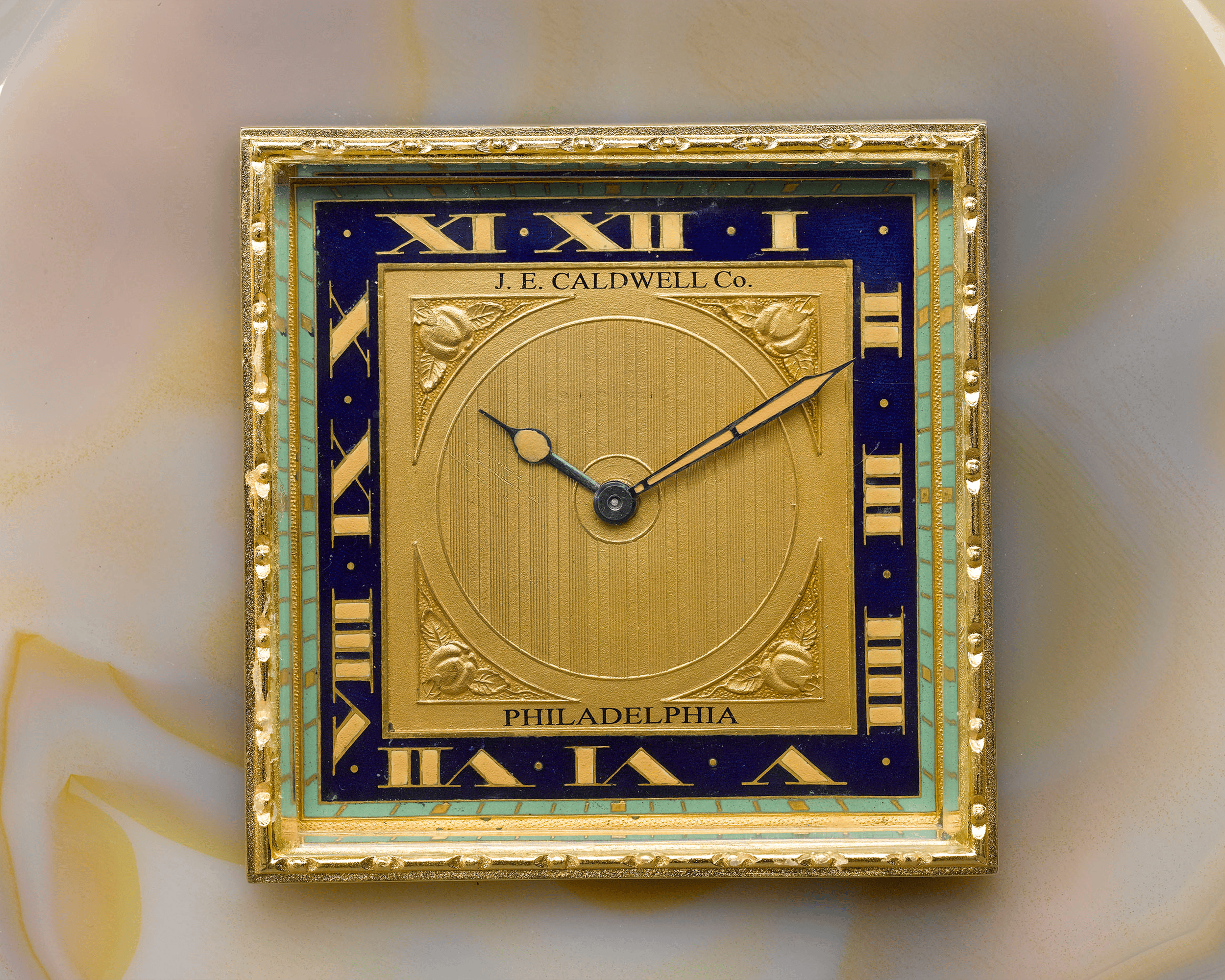 Onyx & Enamel Desk Clock by J.E. Caldwell