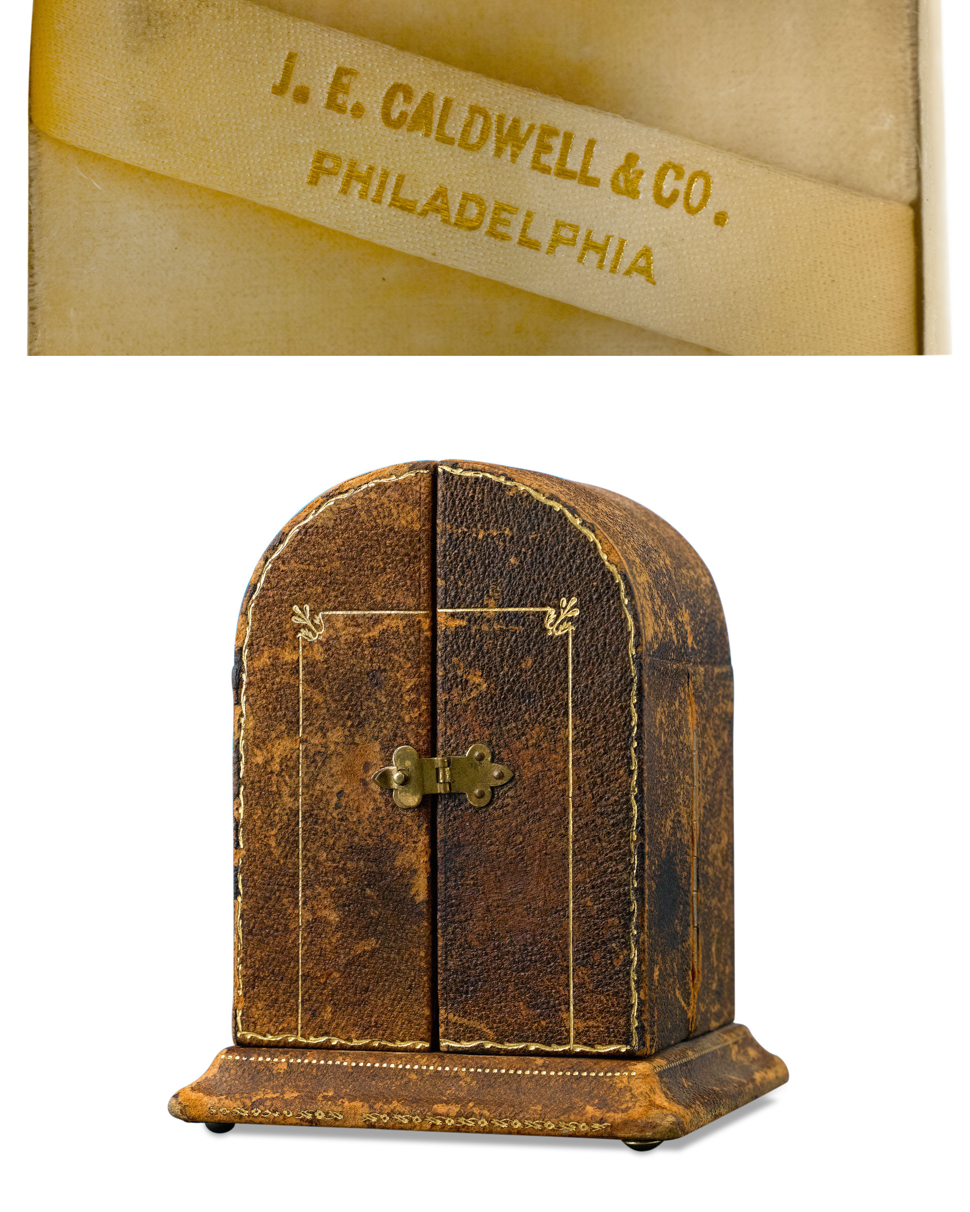 The clock is housed in its original, signed leather case