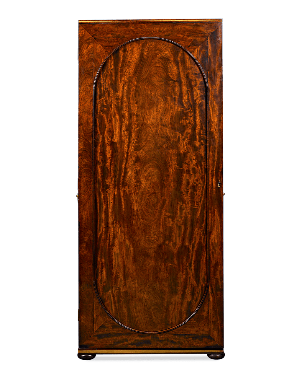A door of shimmering mahogany fronts this exceptional English upright cane cabinet