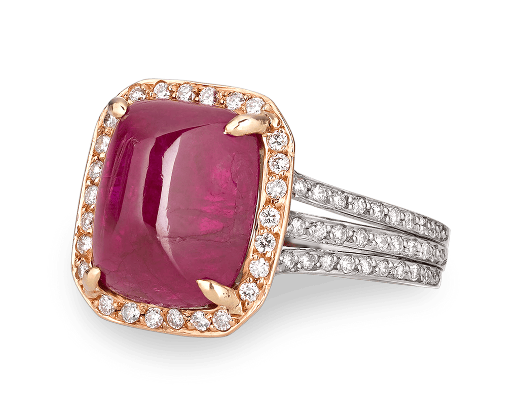 Untreated Burma Cabochon Ruby Ring, 6.31 Carats