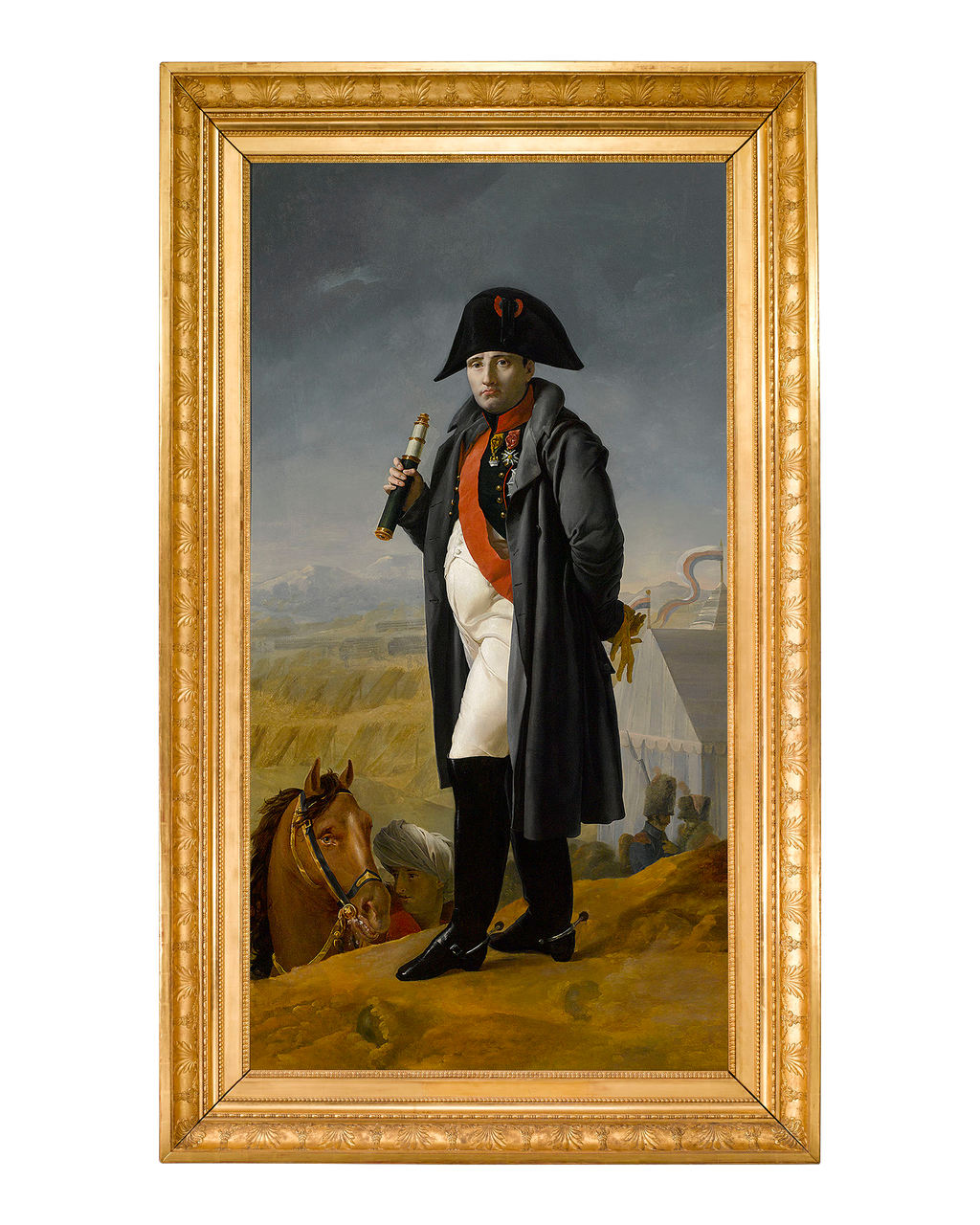 Clothed in his military regalia, the emperor is depicted in a regal pose before the Battle of Moscow
