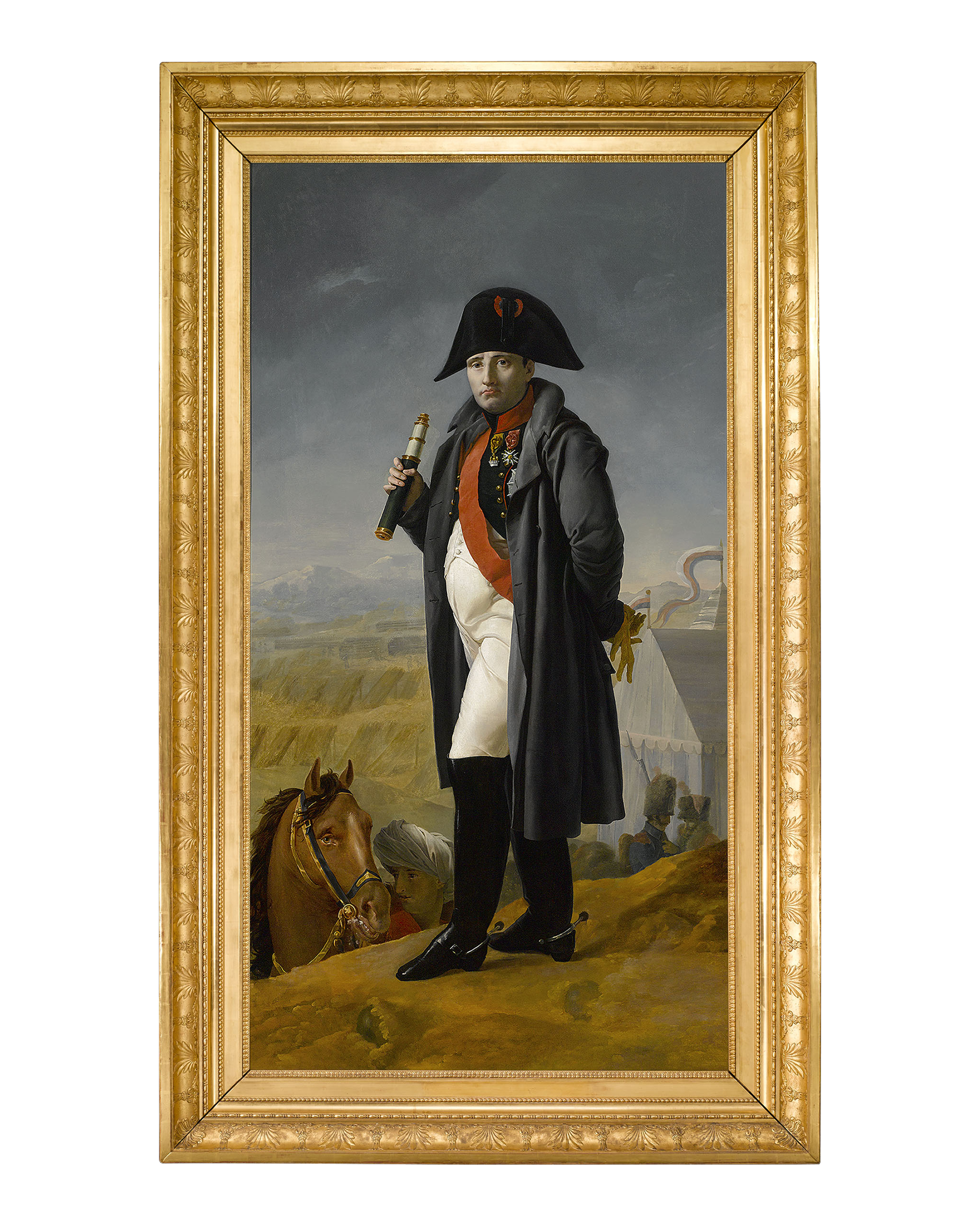 Clothed in his military regalia, the emperor is depicted in a regal pose before the Battle of Moscow