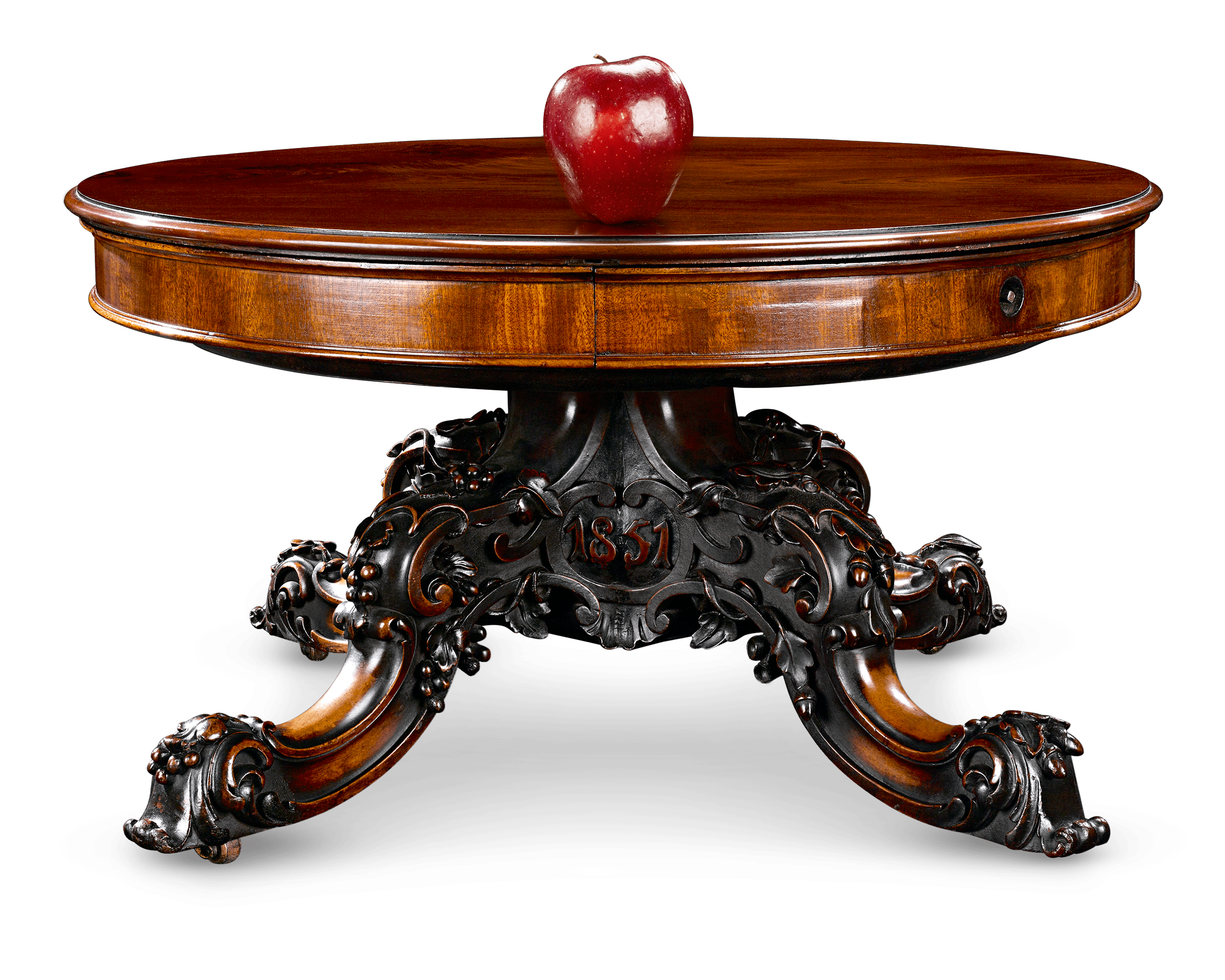 The historic, one-of-a-kind table is marked 1851 on its base