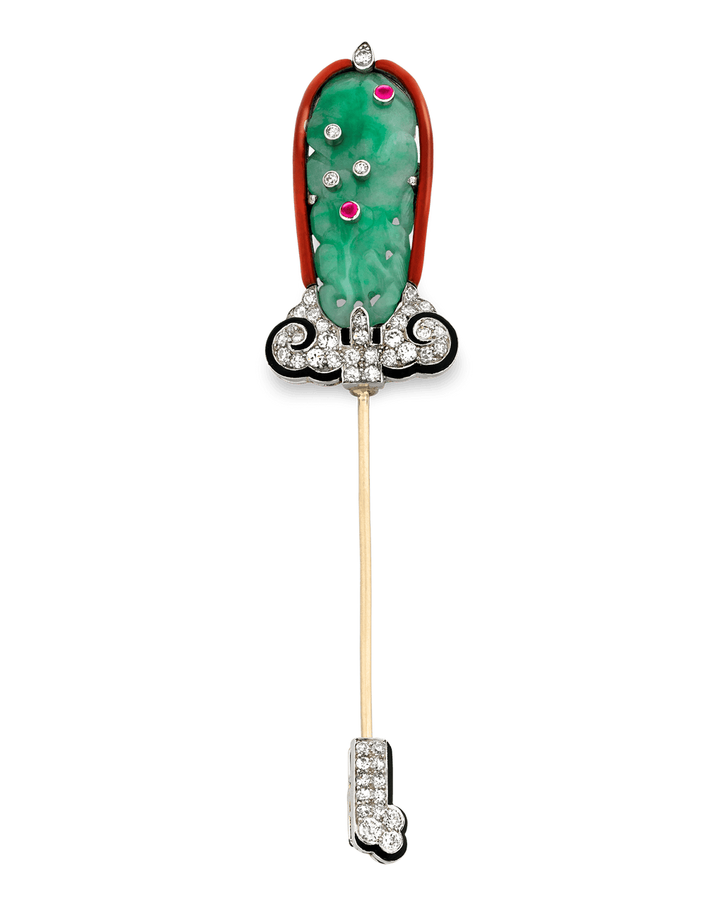 This exquisite jade jabot pin by Cartier epitomizes Art Deco era sophistication