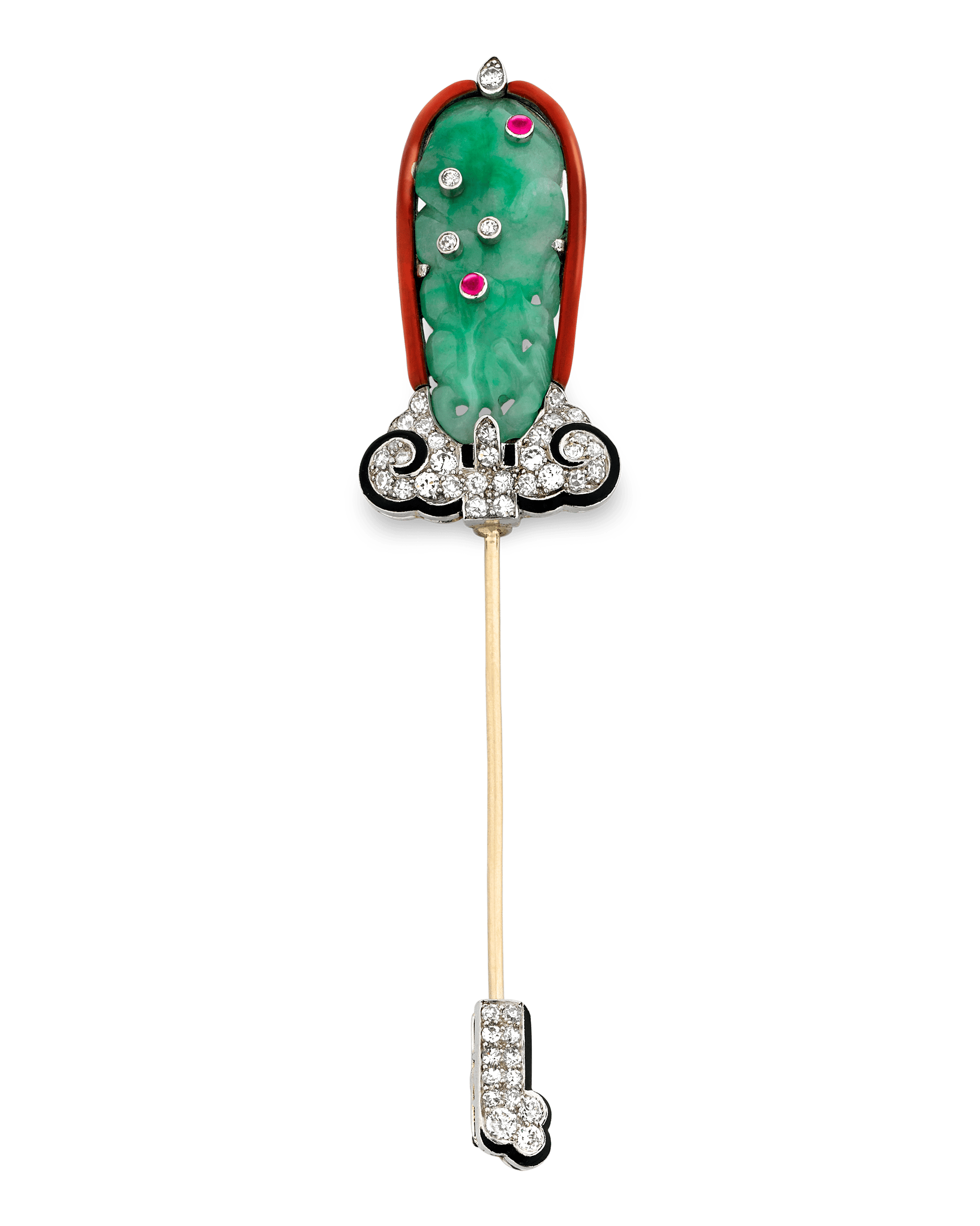 This exquisite jade jabot pin by Cartier epitomizes Art Deco era sophistication