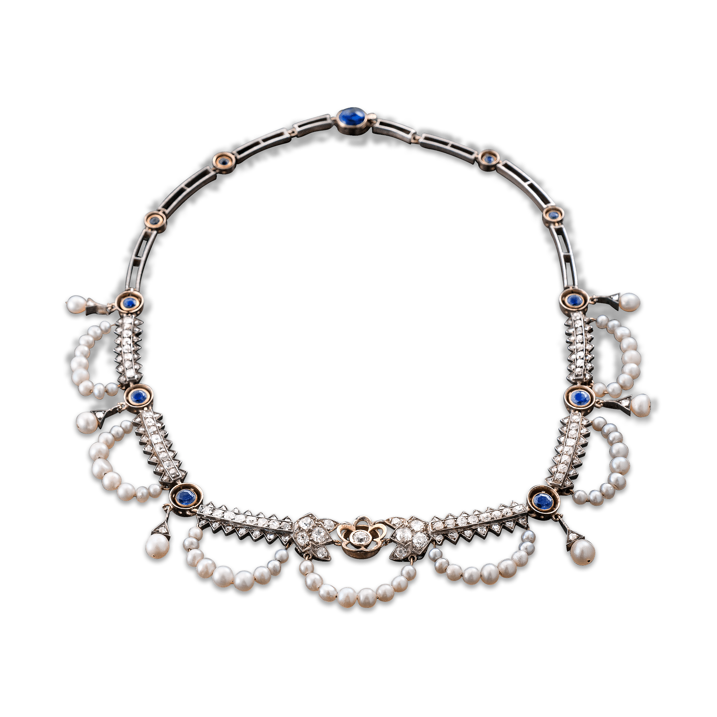 Victorian Saltwater Pearl and Diamond Necklace