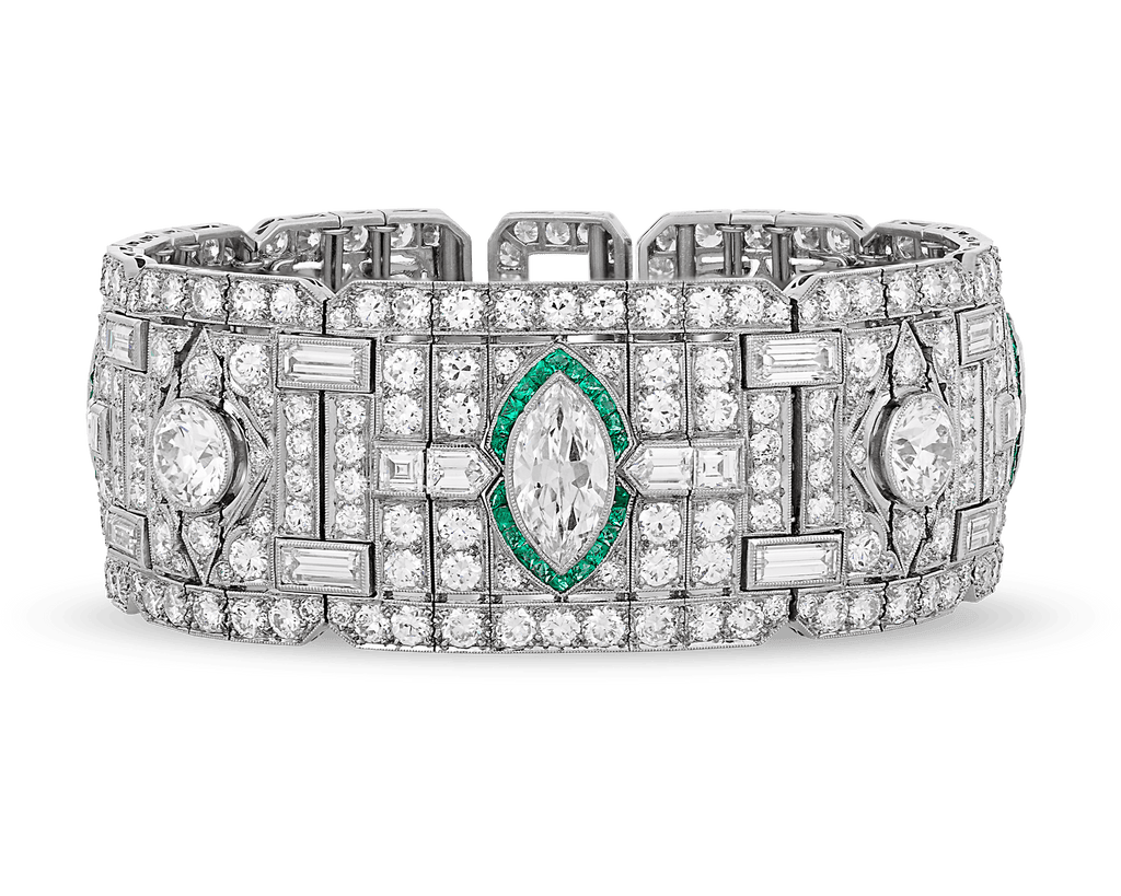 Art Deco Diamond and Emerald Bracelet, 40.00 Carats