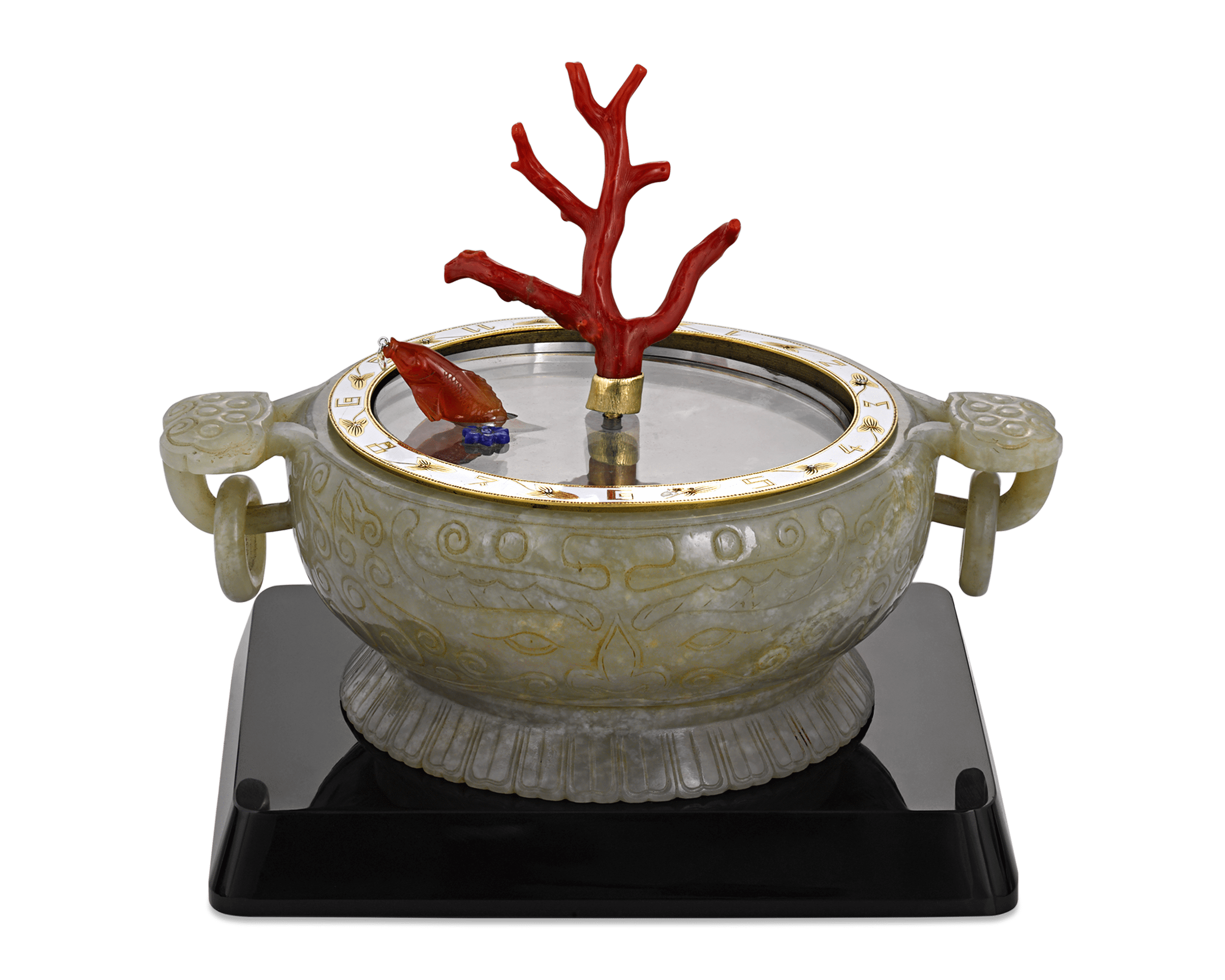 Coral and Jade Koi Fish Mystery Clock