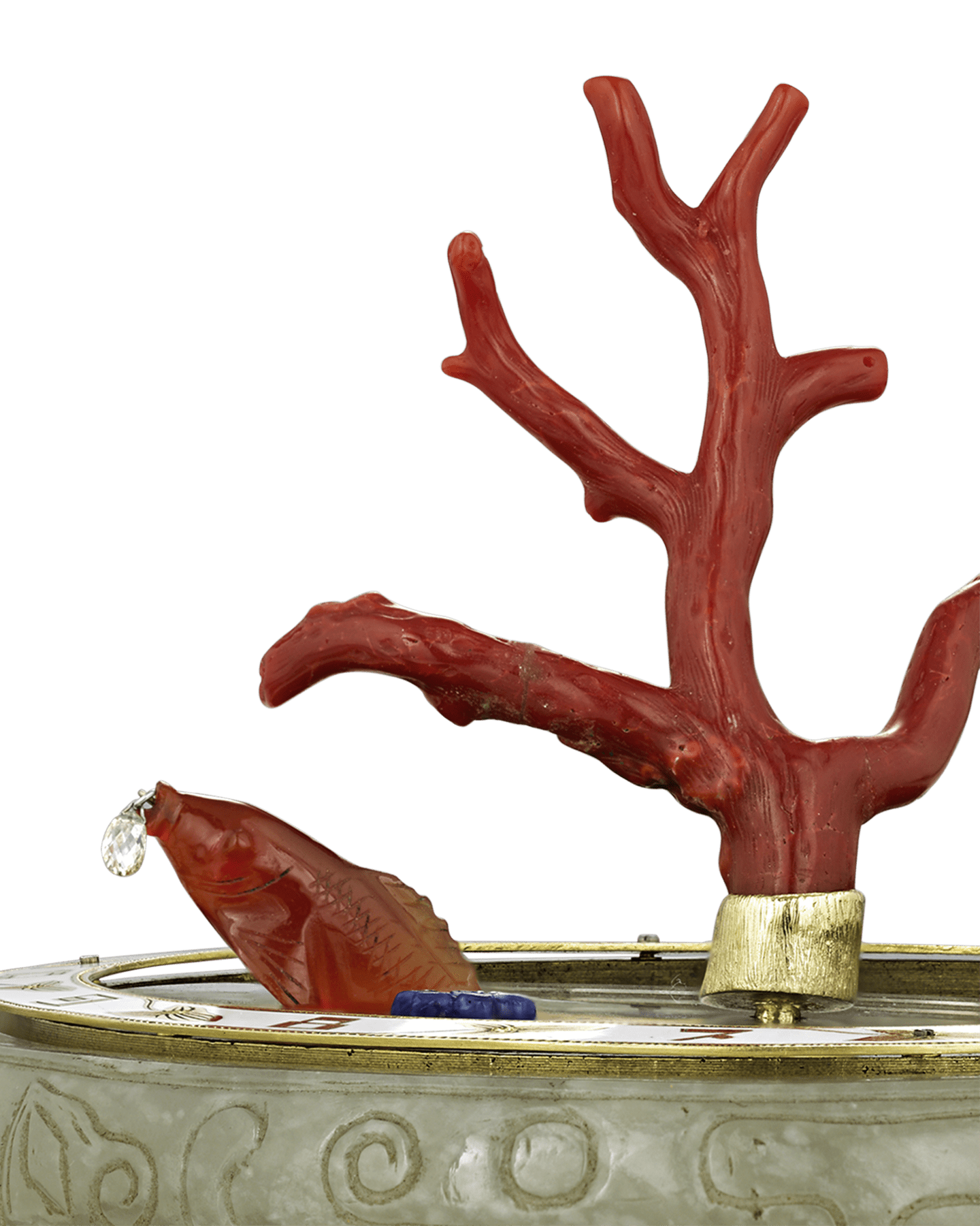 Coral and Jade Koi Fish Mystery Clock