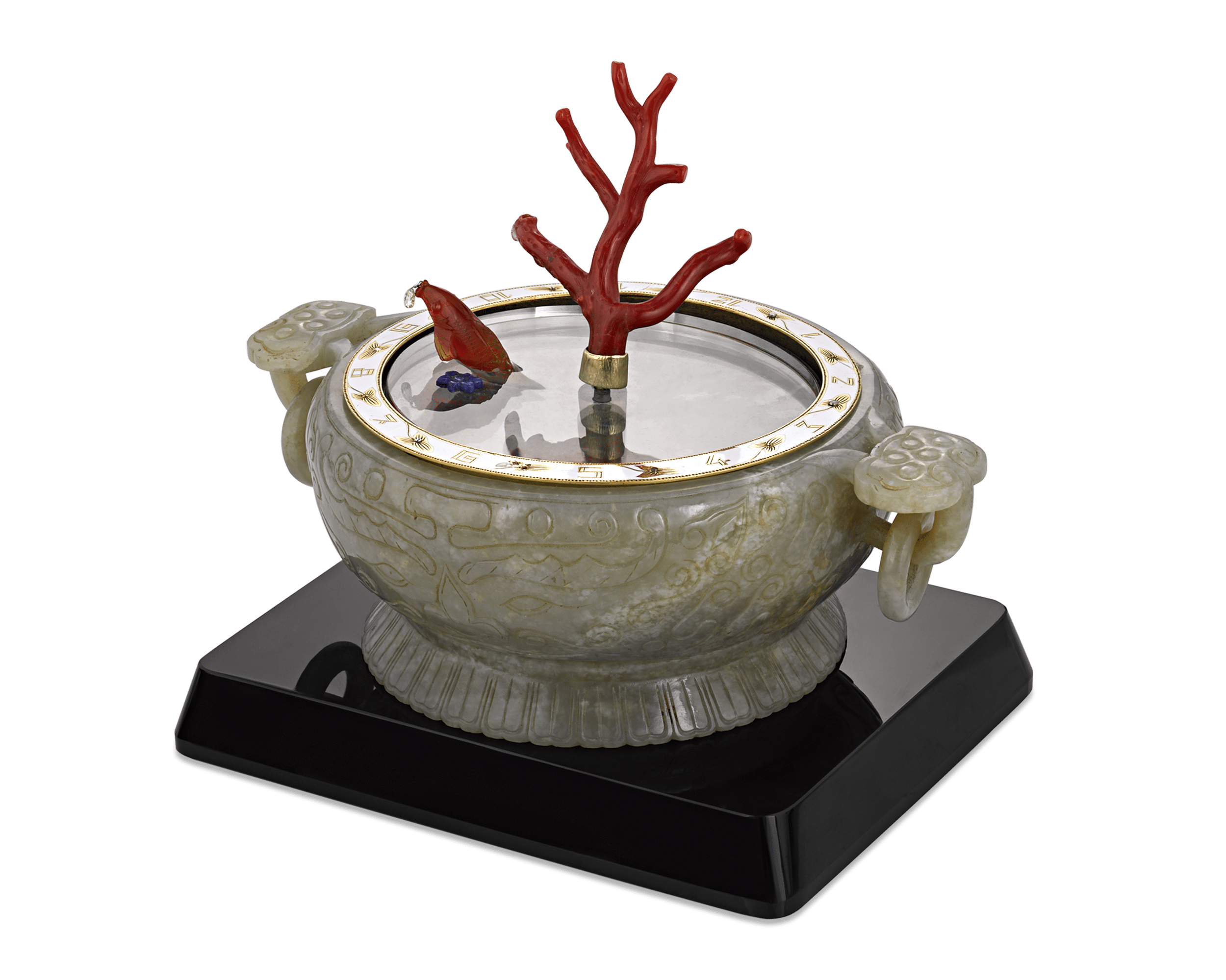 Coral and Jade Koi Fish Mystery Clock