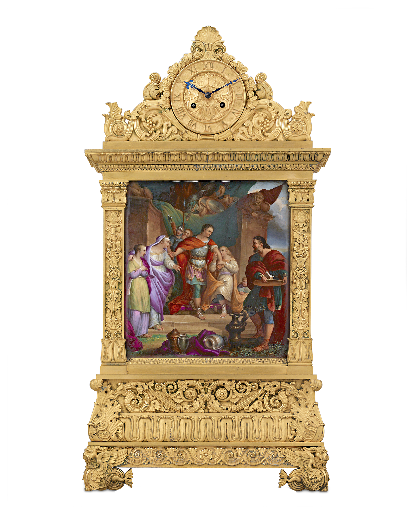 French Restoration Bronze and Porcelain Mantel Clock