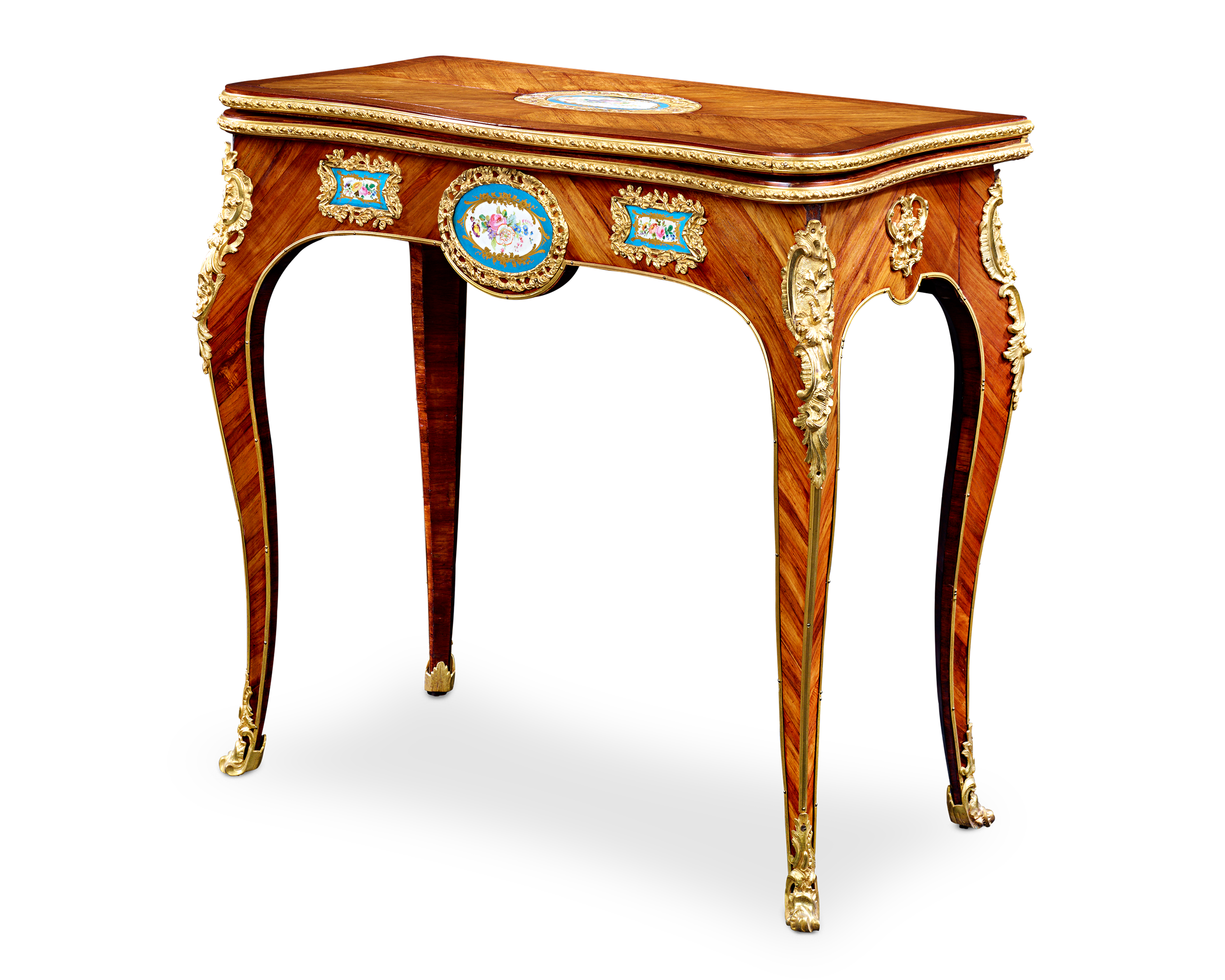 Louis XV-Style Porcelain-Mounted Card Table