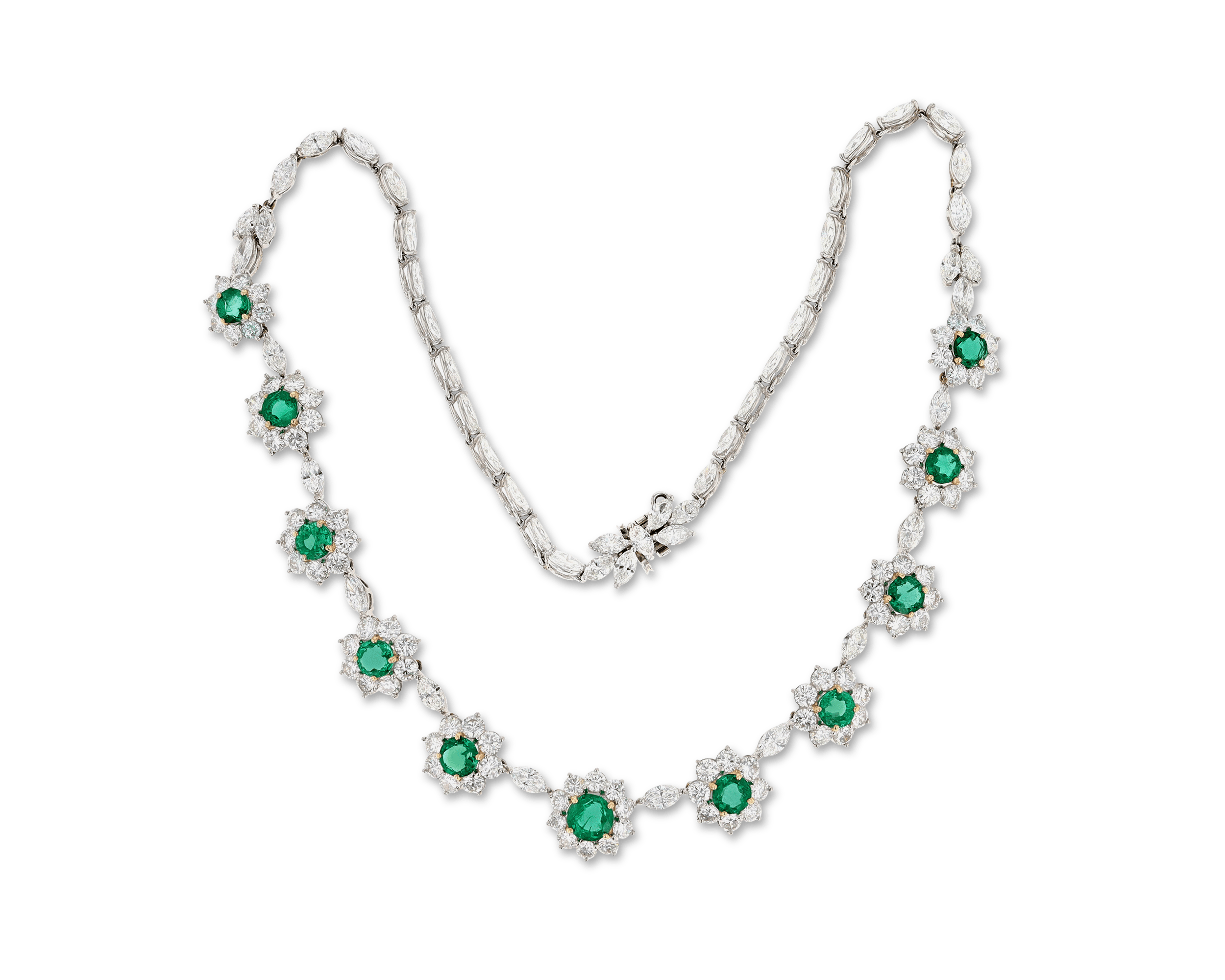 Emerald and Diamond Floral Necklace
