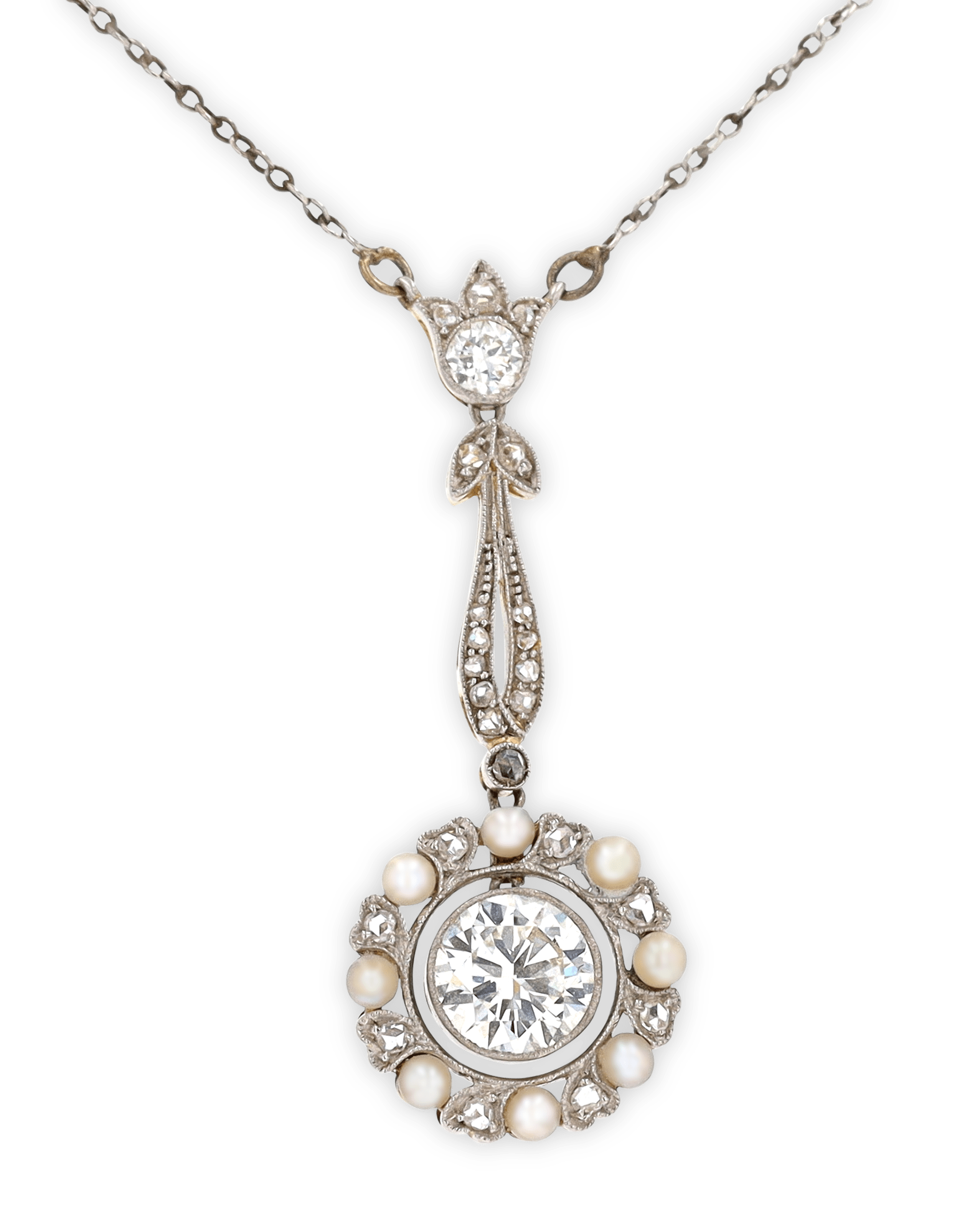 Edwardian Pearl and Diamond Necklace, 1.00 carat